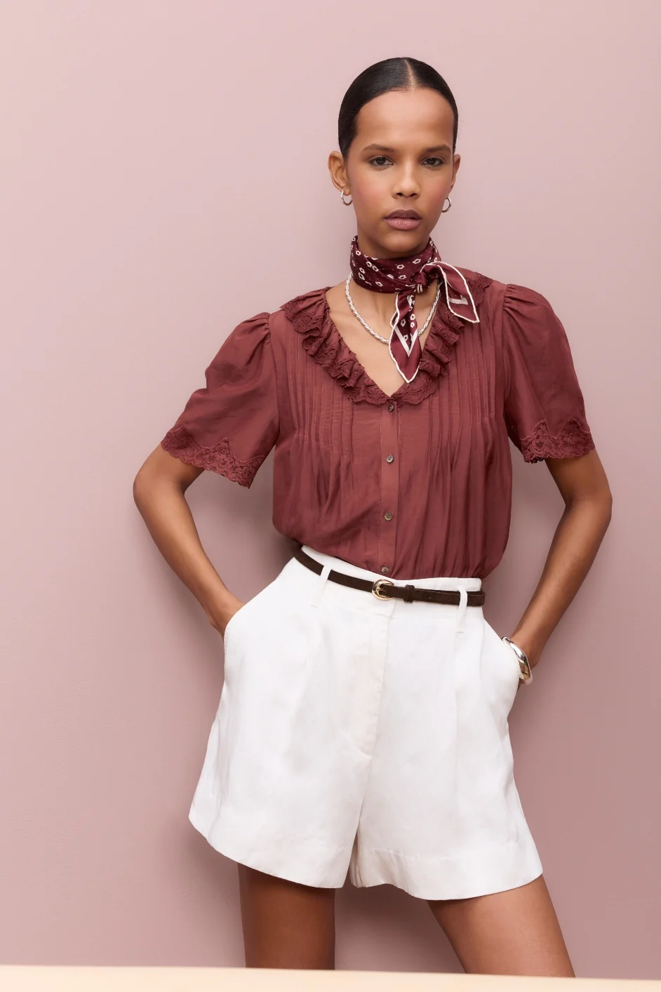 Edith Silk Blend Blouse - Rust - Image 9
