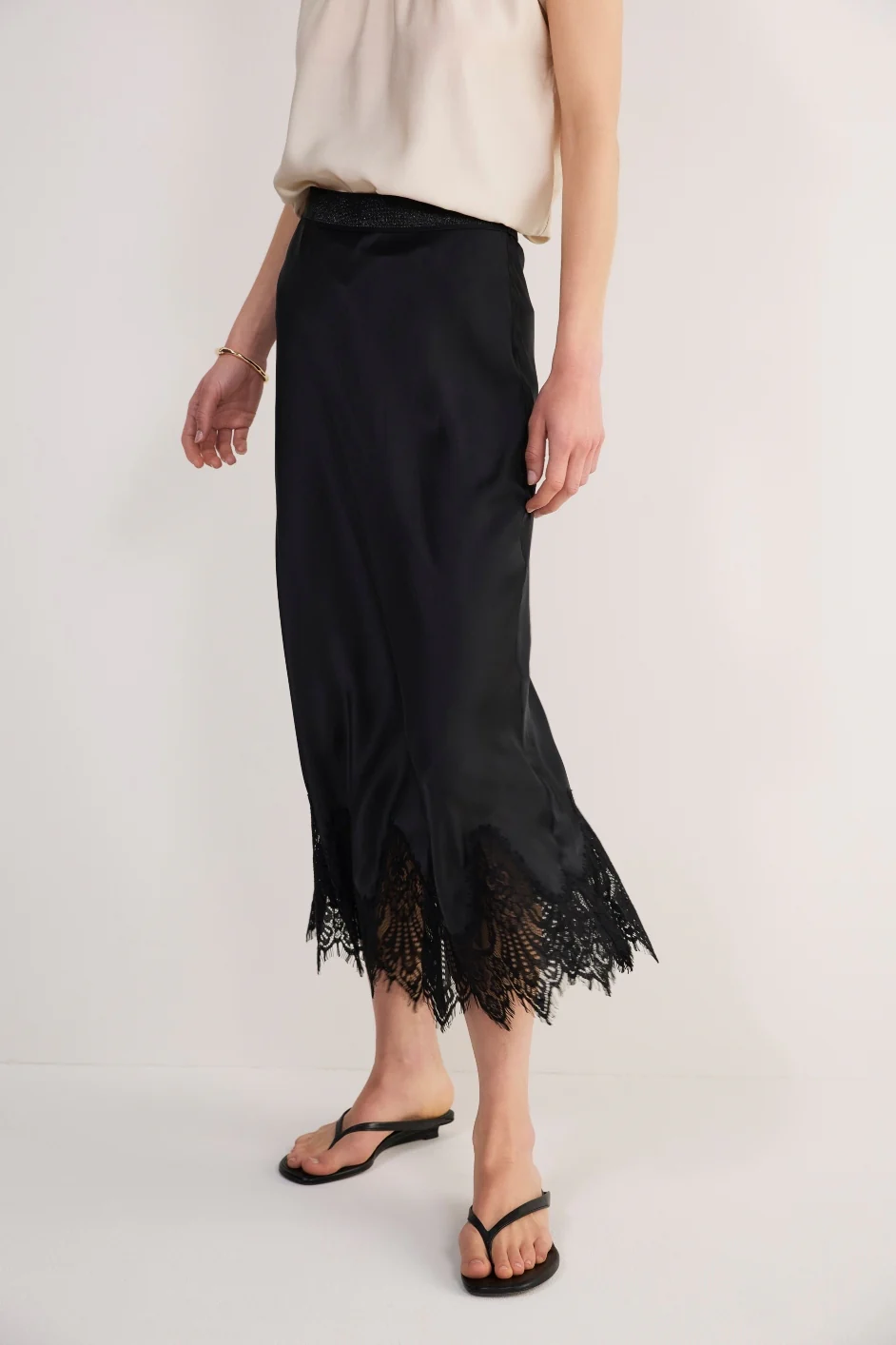 Ella Silk Lace Trim Skirt - Black - Image 4