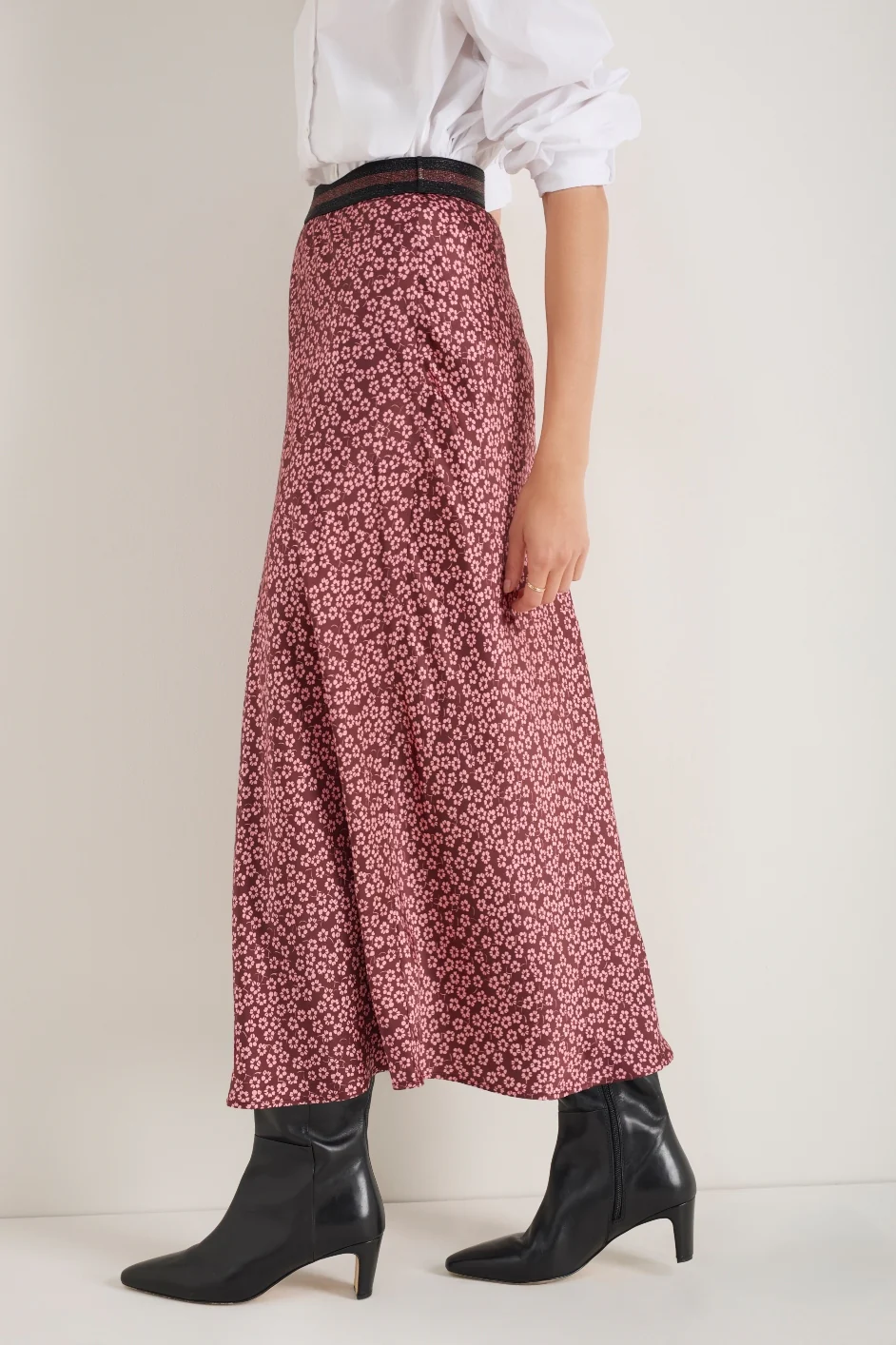 Ella Silk Skirt - Merlot/Dusty Rose Flower Head - Image 2