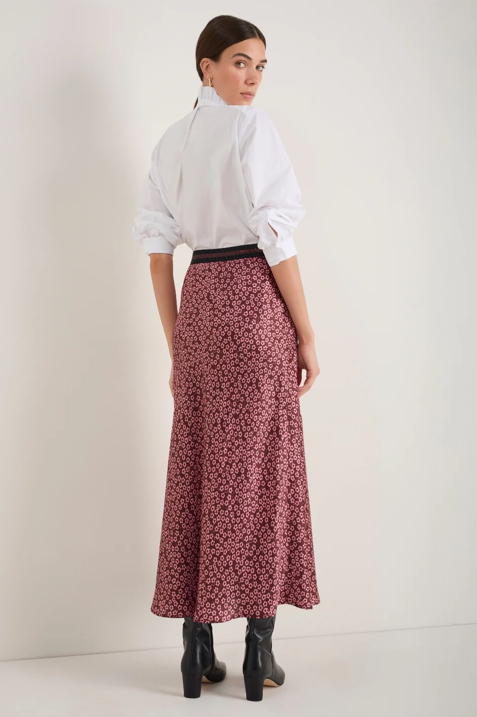 Ella Silk Skirt - Merlot/Dusty Rose Flower Head - Image 3