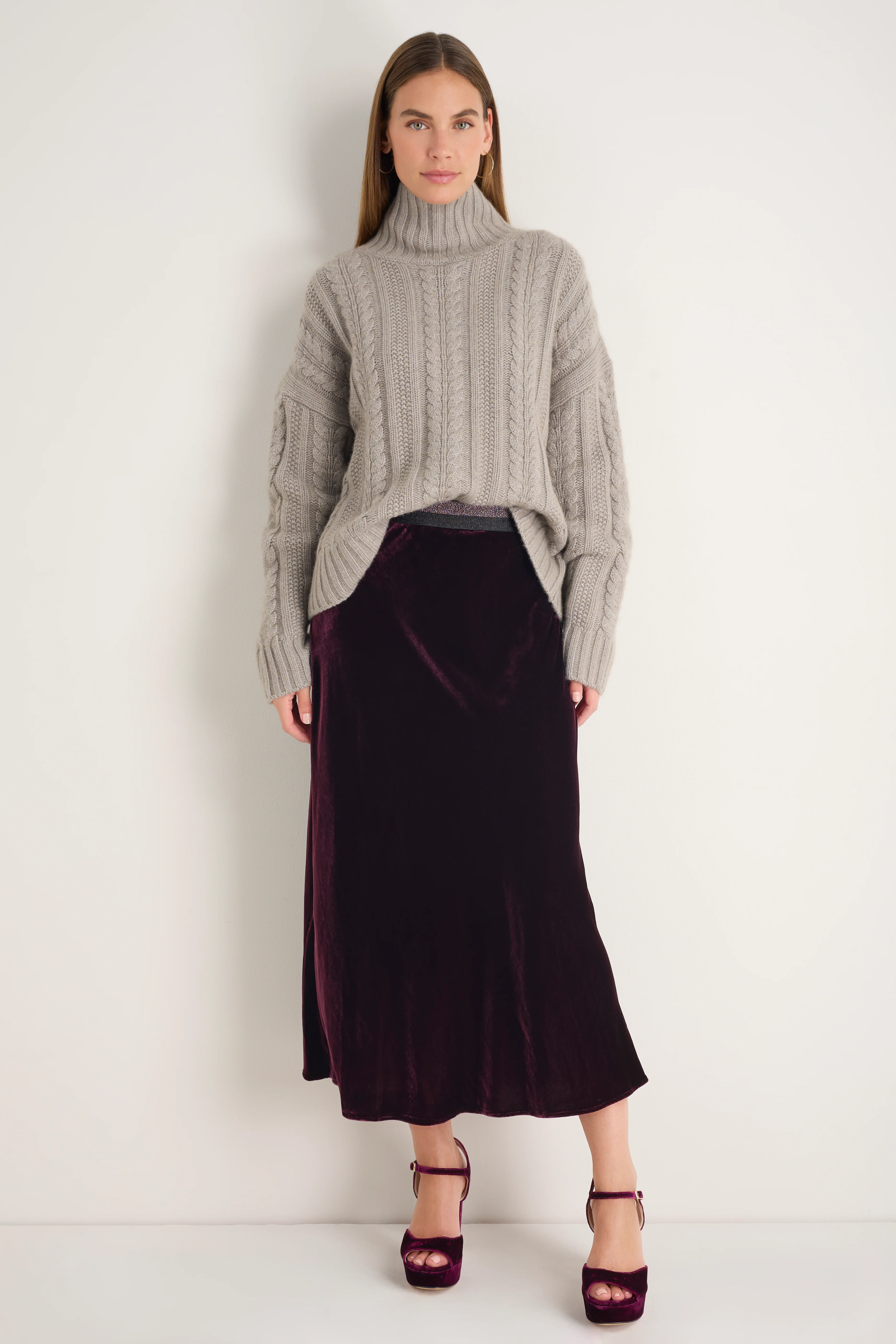 Ella Silk Velvet Skirt - Deep Fig - Image 3