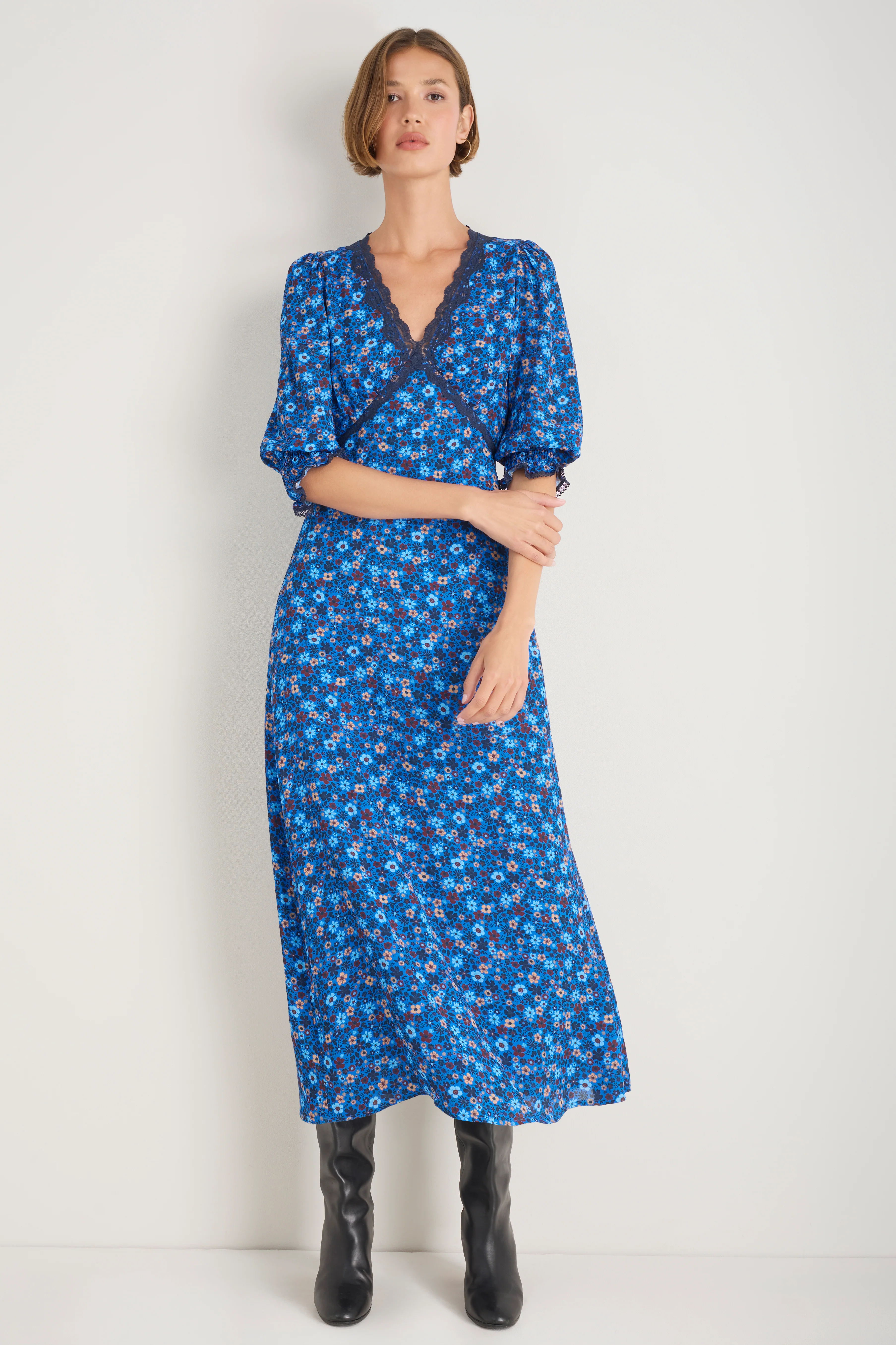 Elodie Dress - Cobalt Retro Ditsy - Image 3