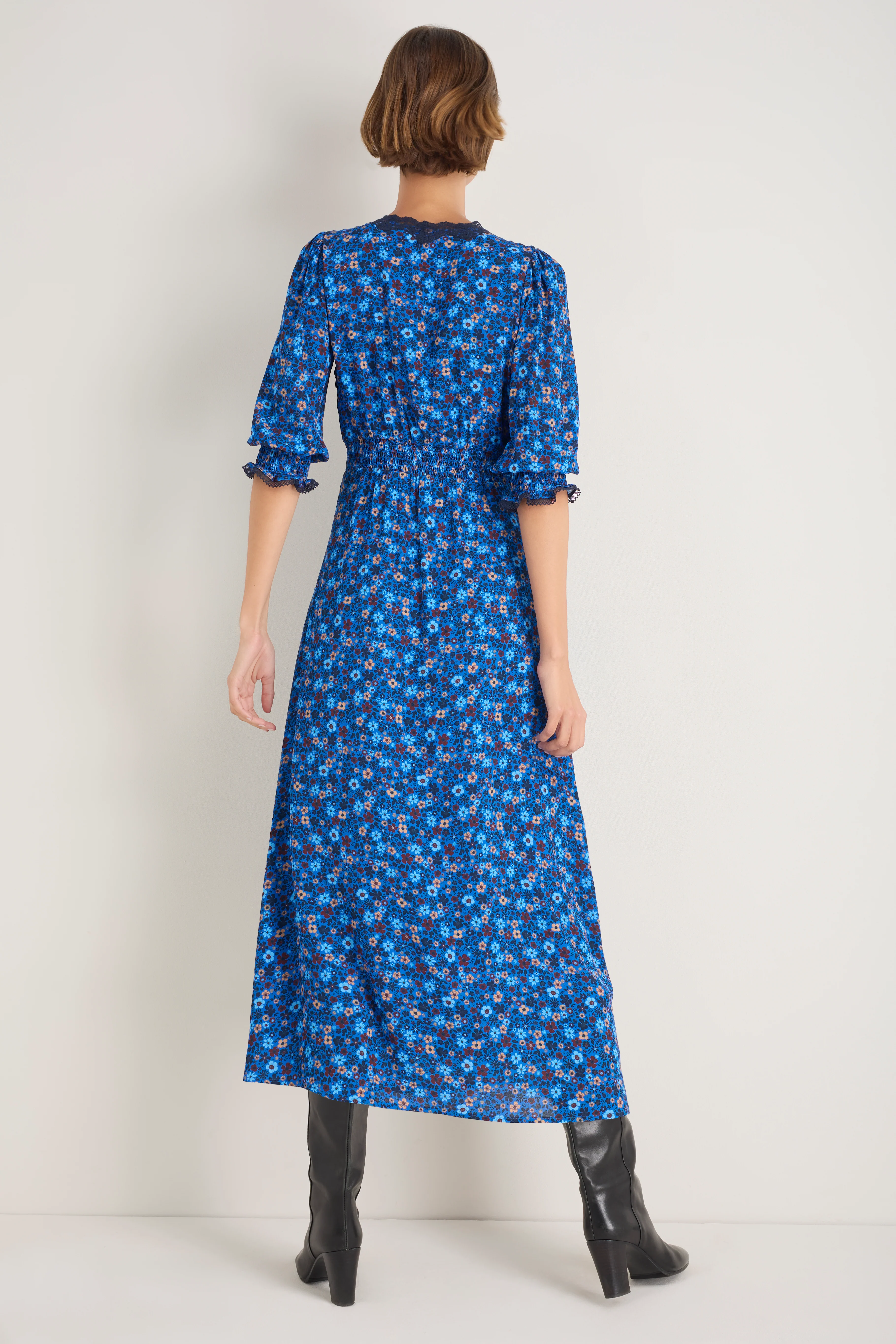 Elodie Dress - Cobalt Retro Ditsy - Image 4