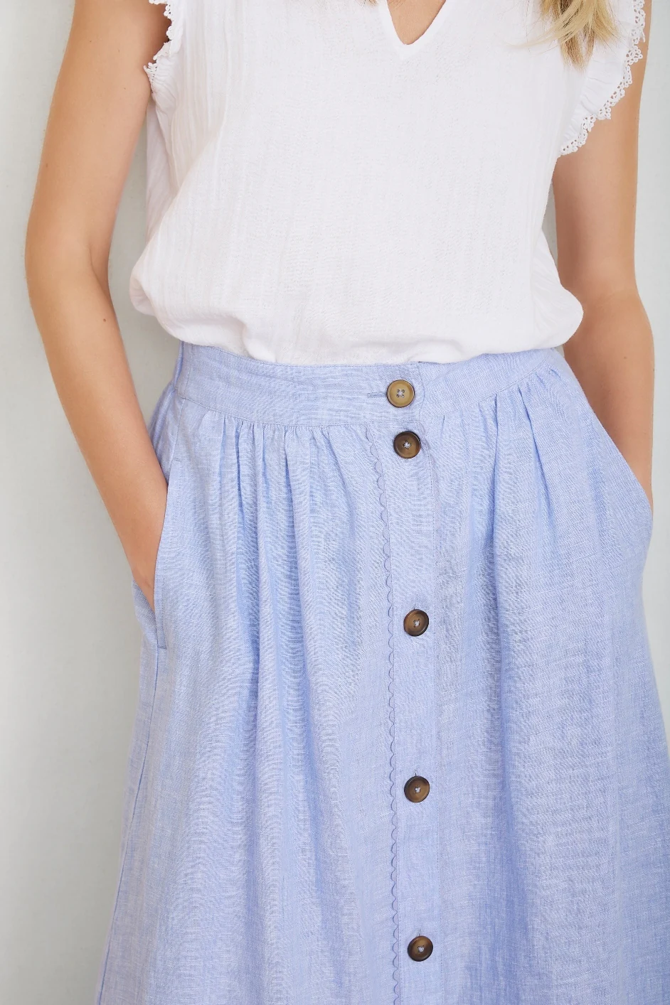 Evangeline Linen Skirt - Chambray - Image 2