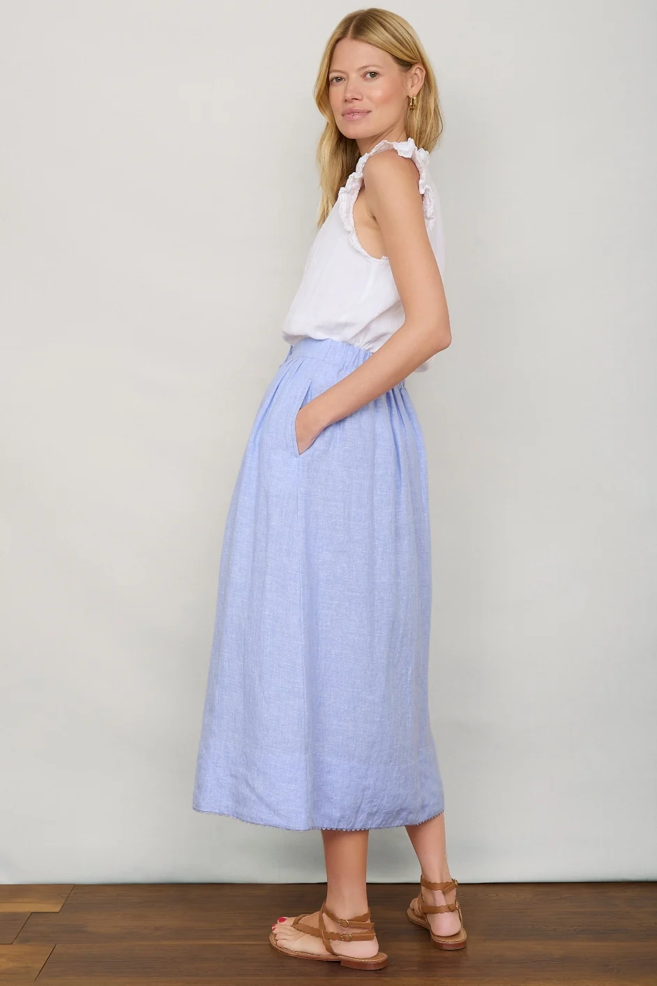 Evangeline Linen Skirt - Chambray - Image 3