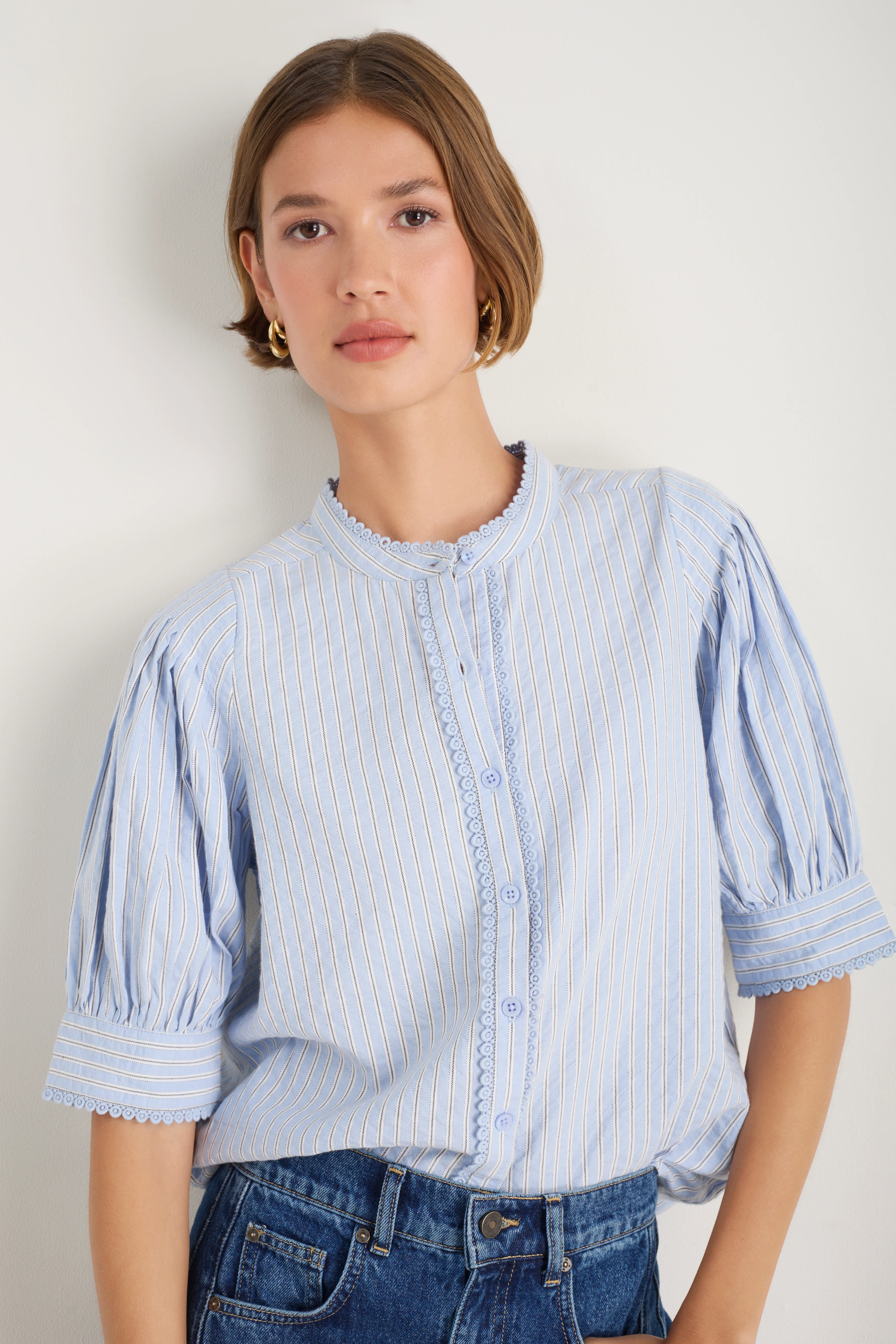 Fiona Blouse - Powder Blue Stripe - Image 3