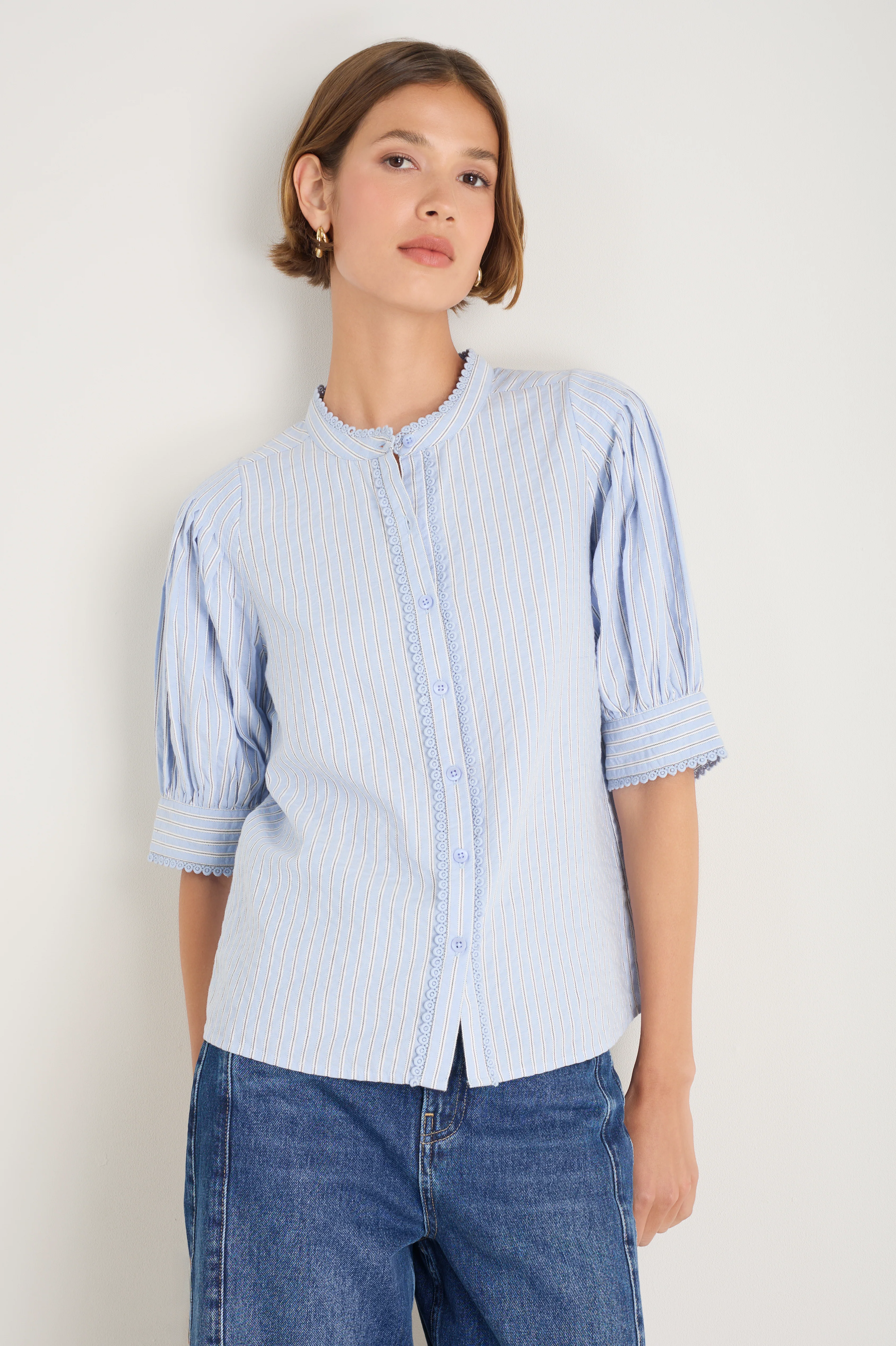 Fiona Blouse - Powder Blue Stripe - Image 5