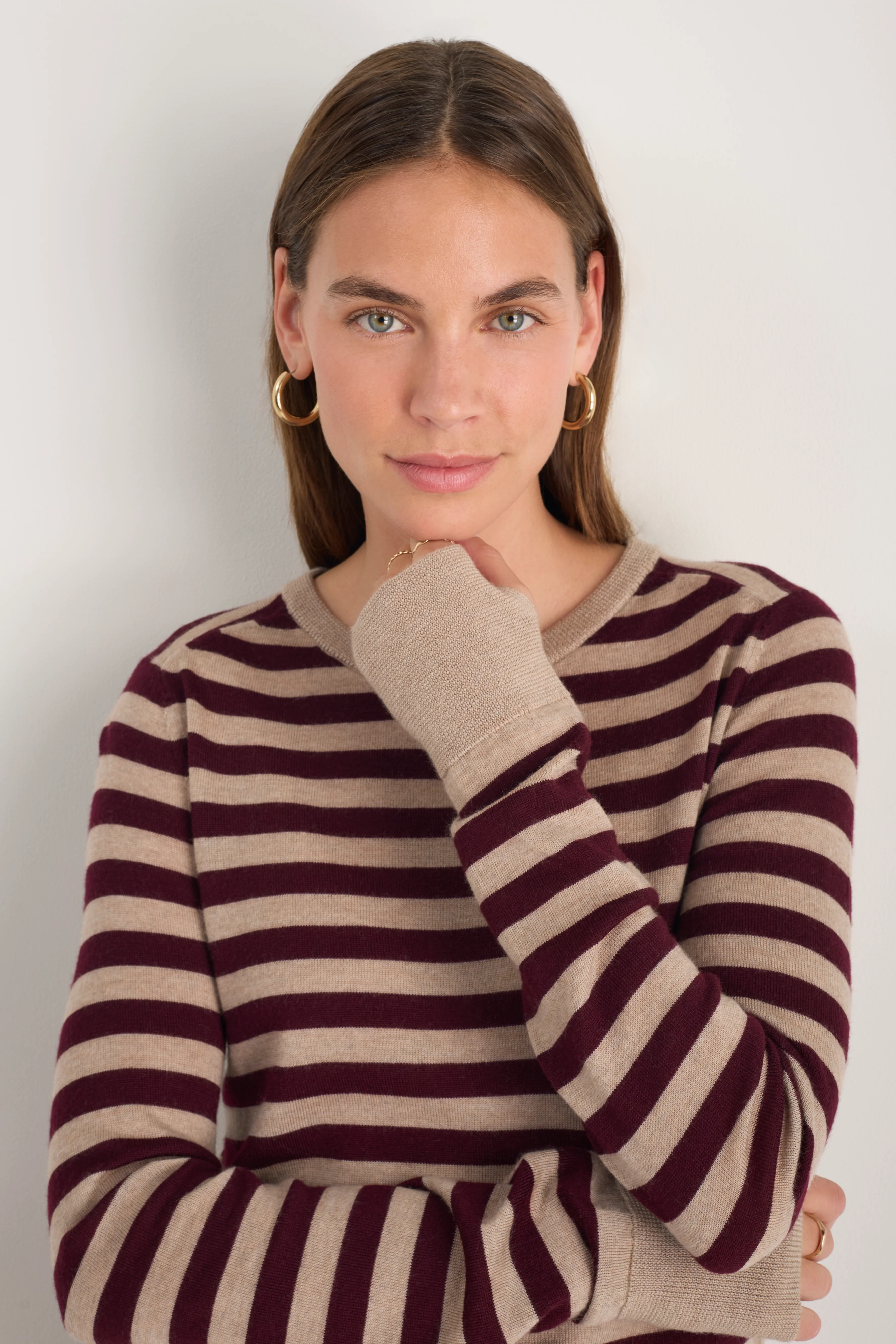 Fleur Merino Jumper - Oat/Deep Fig Stripe - Image 2