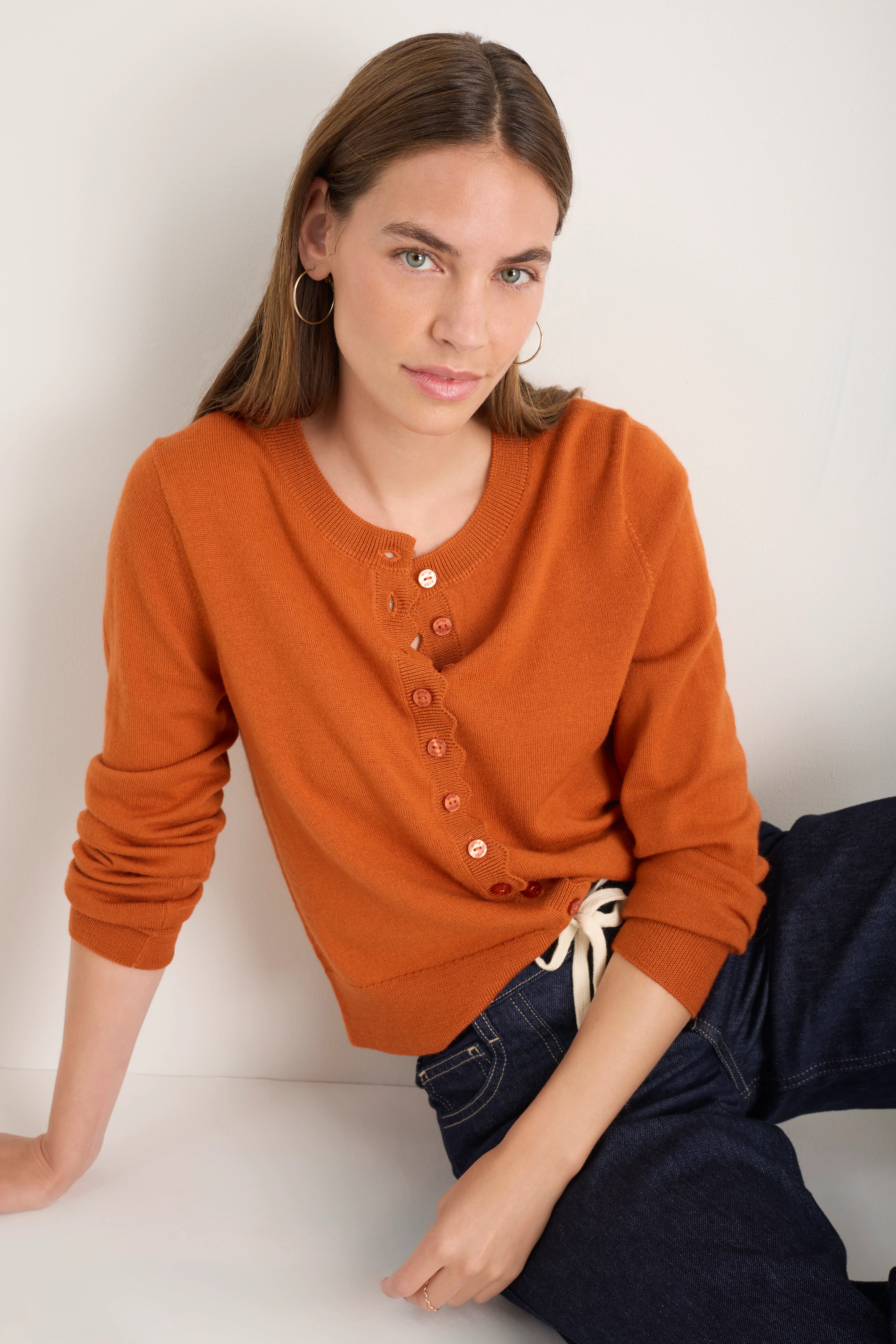 Fleurine Cropped Cardigan - Burnt Orange - Image 3