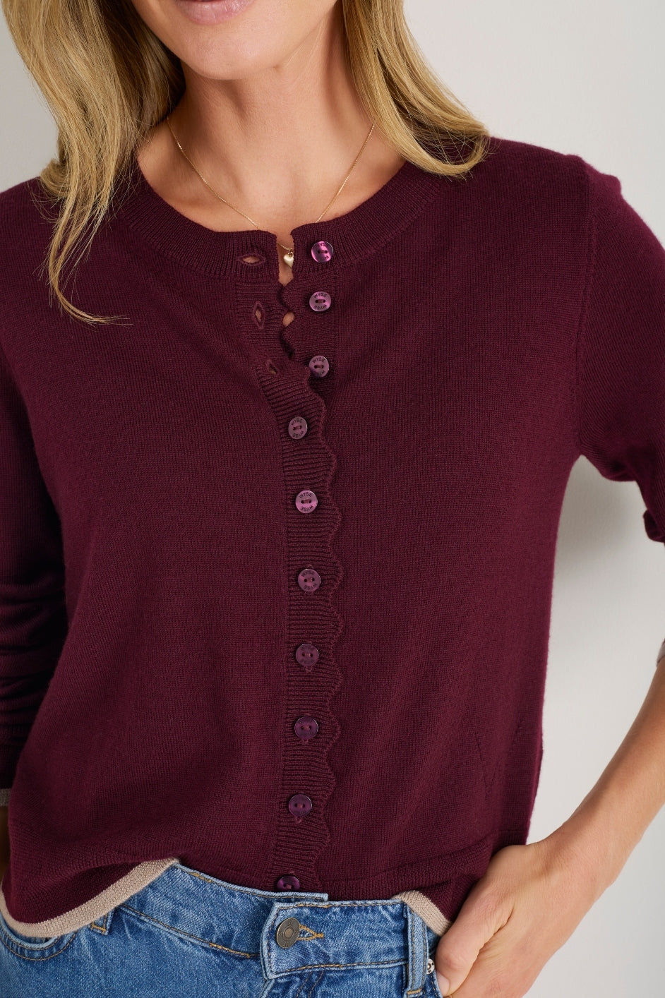 Fleurine Cropped Cardigan - Deep Fig - Image 2