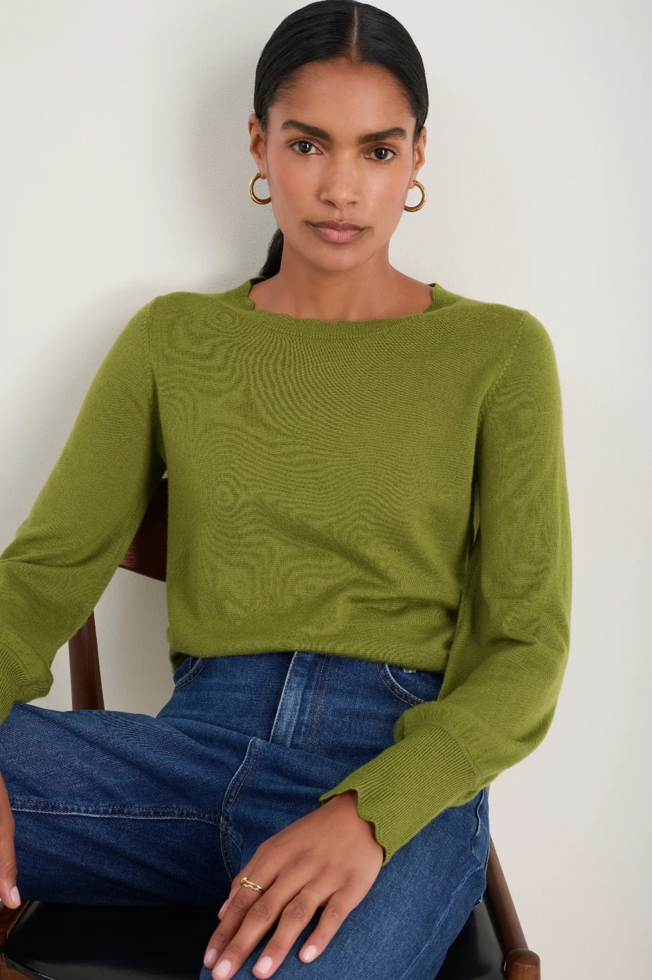 Fleurine Scallop Jumper - Deep Olive - Image 3