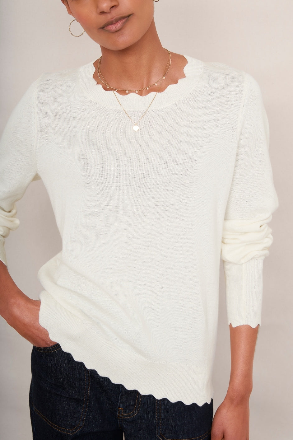 Fleurine Scallop Jumper - Ivory - Image 4