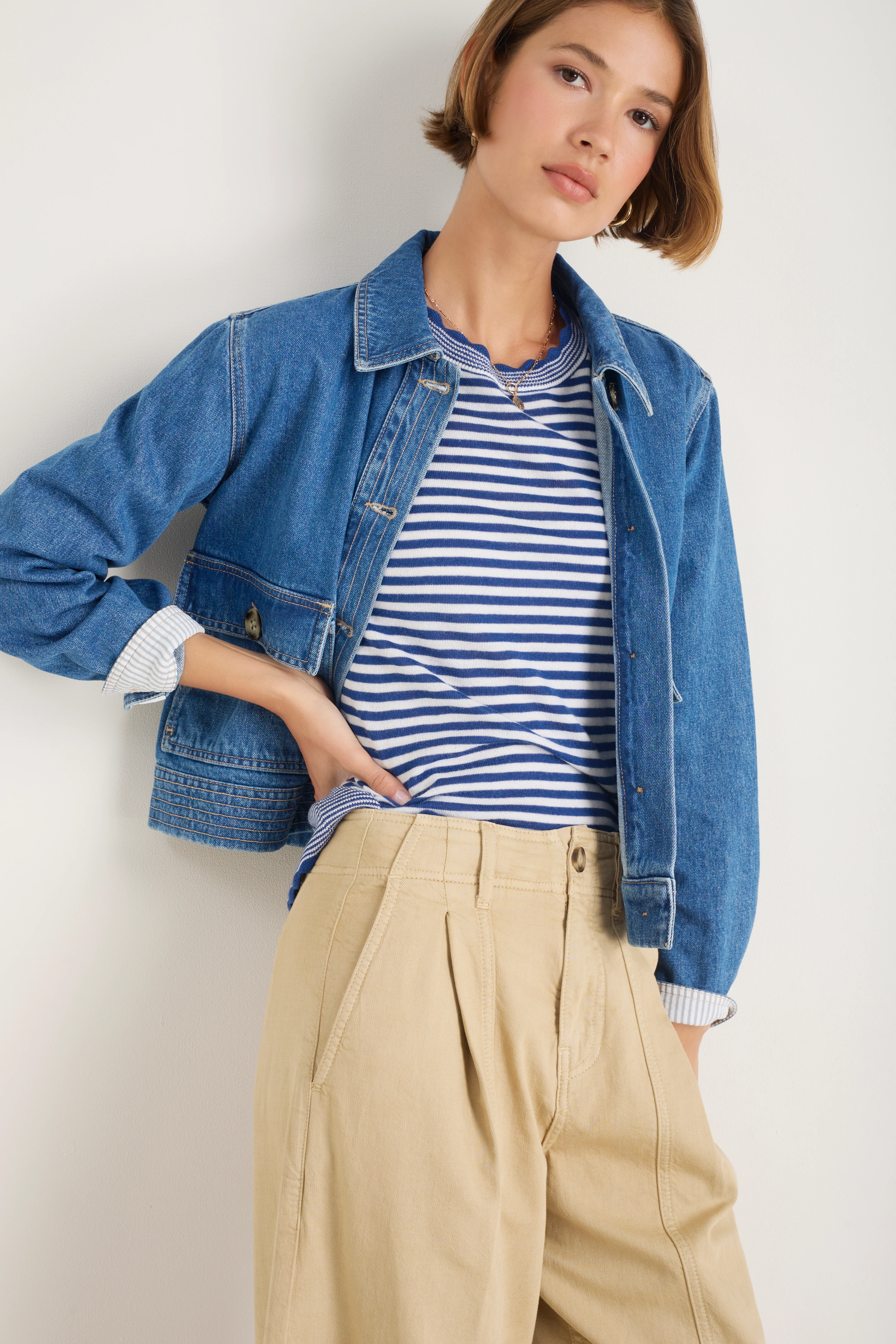 Fleurine Scallop Jumper - Midnight/Ivory Micro Stripe - Image 10