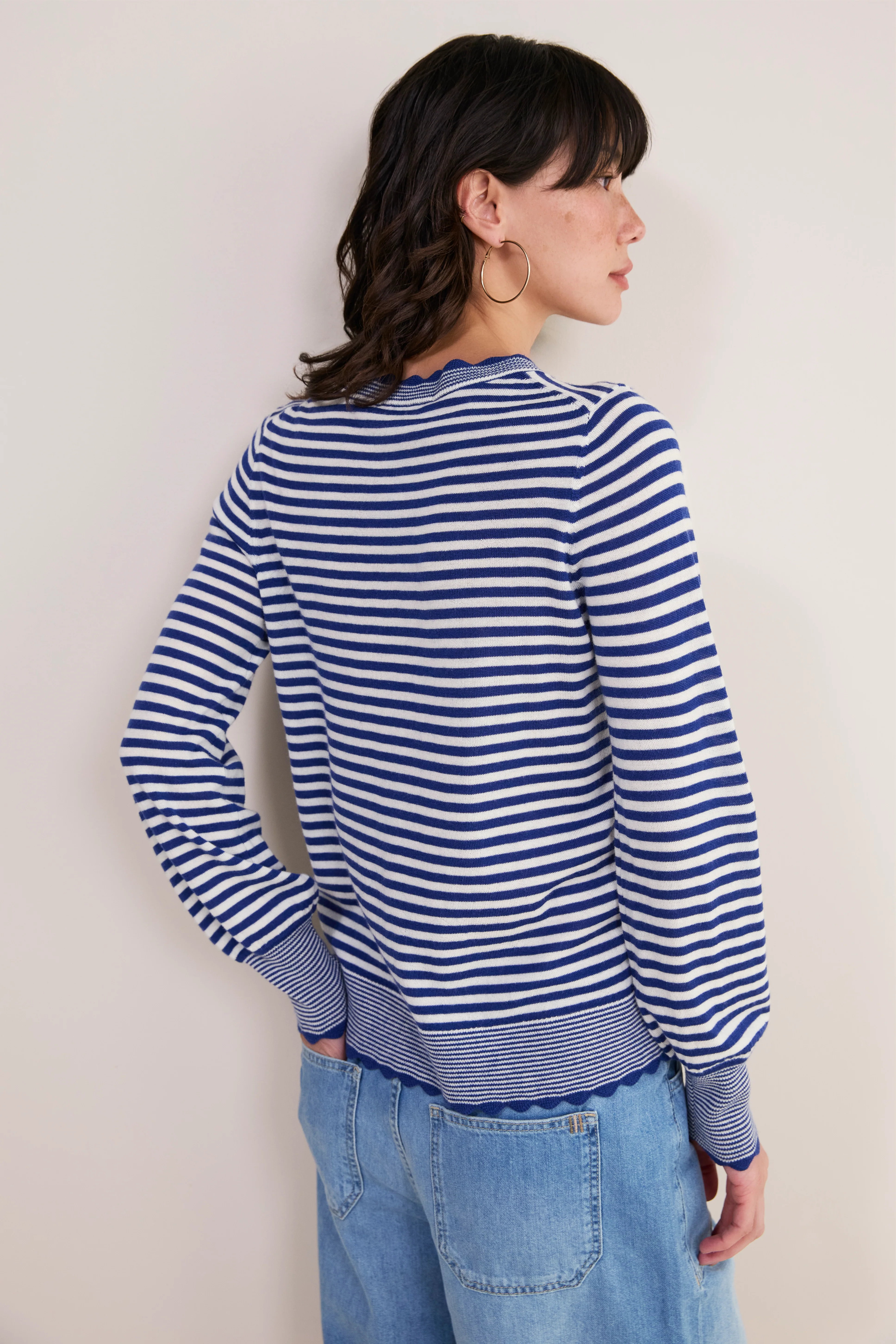 Fleurine Scallop Jumper - Midnight/Ivory Micro Stripe - Image 3