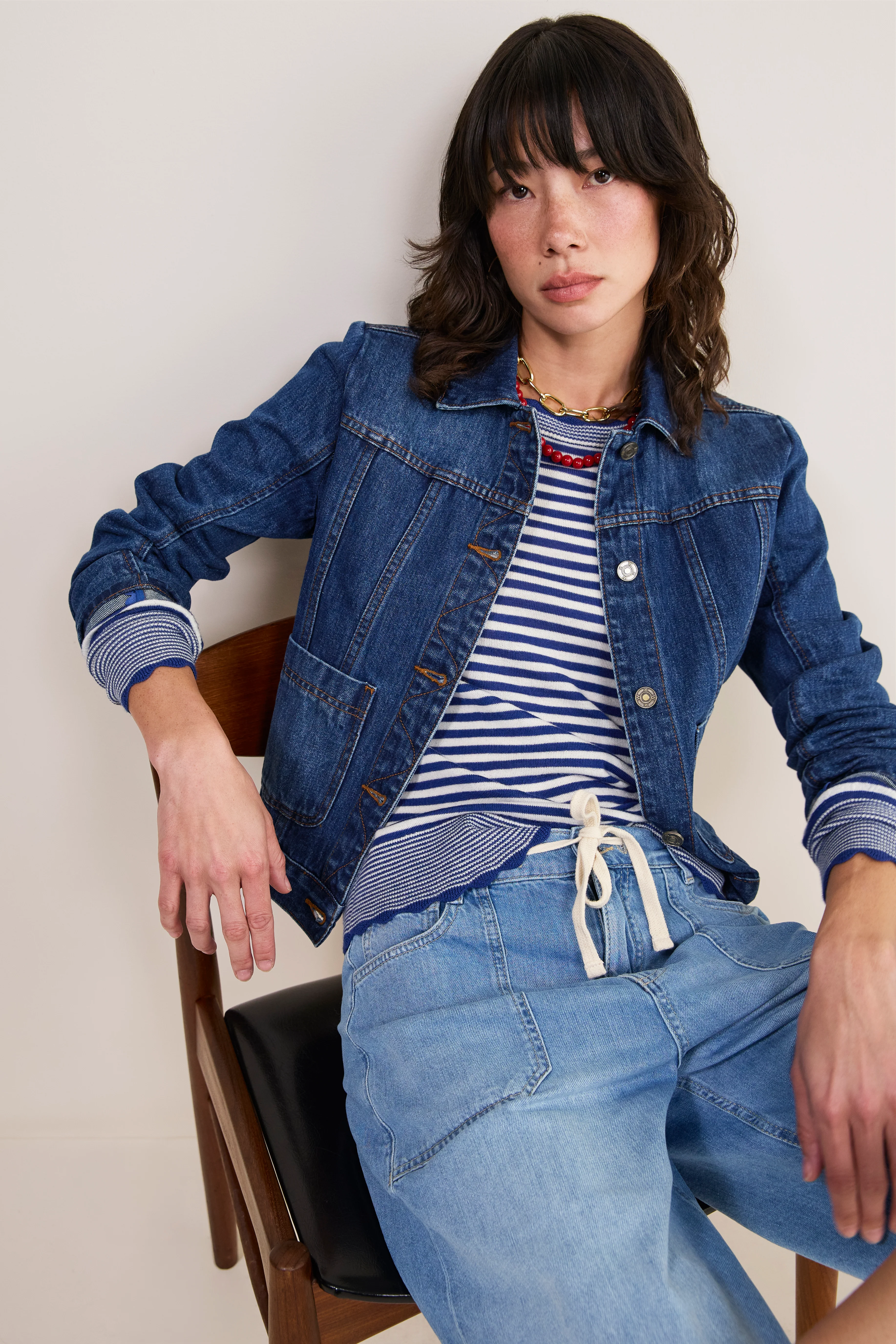 Fleurine Scallop Jumper - Midnight/Ivory Micro Stripe - Image 4