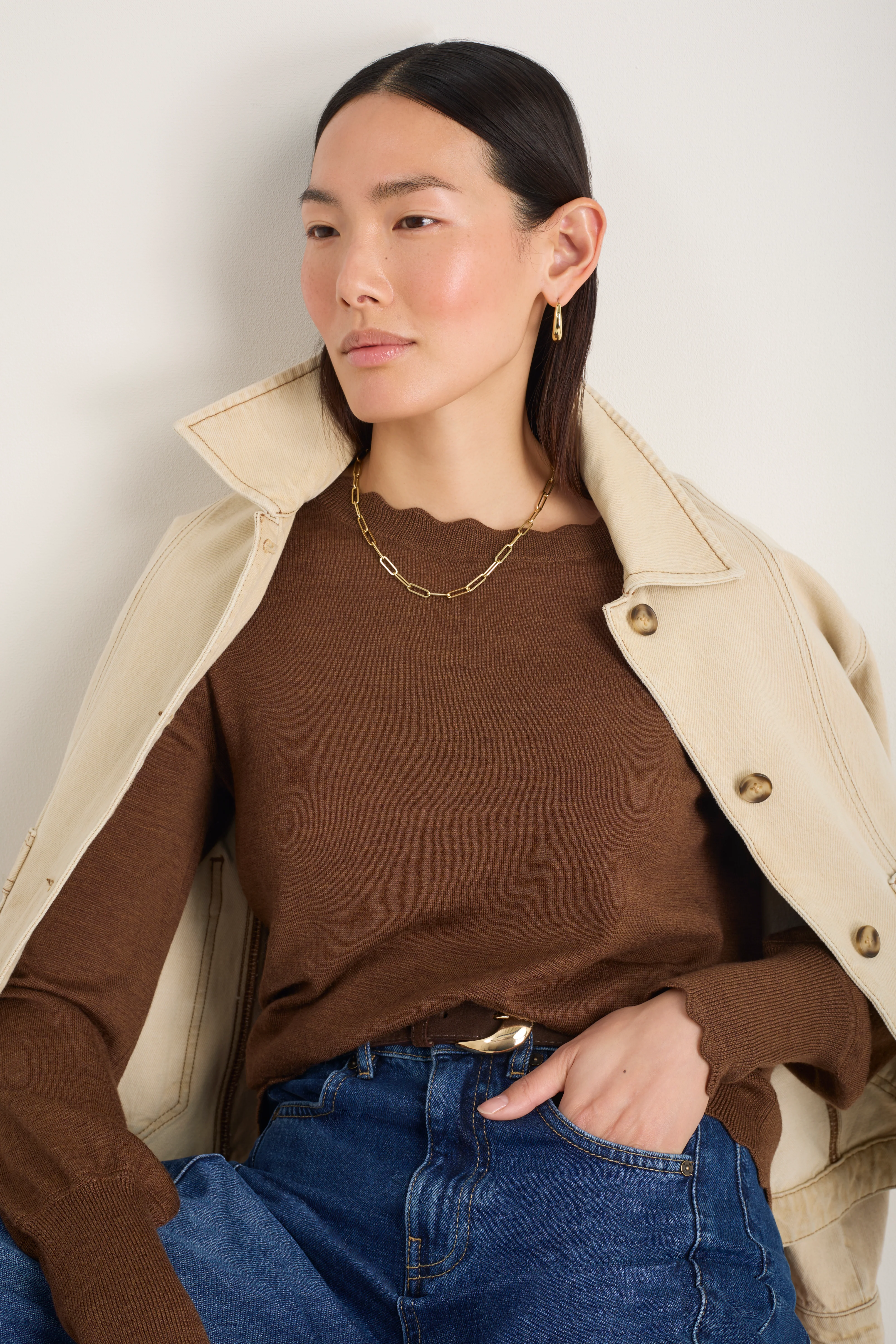 Fleurine Scallop Jumper - Warm Cocoa - Image 4