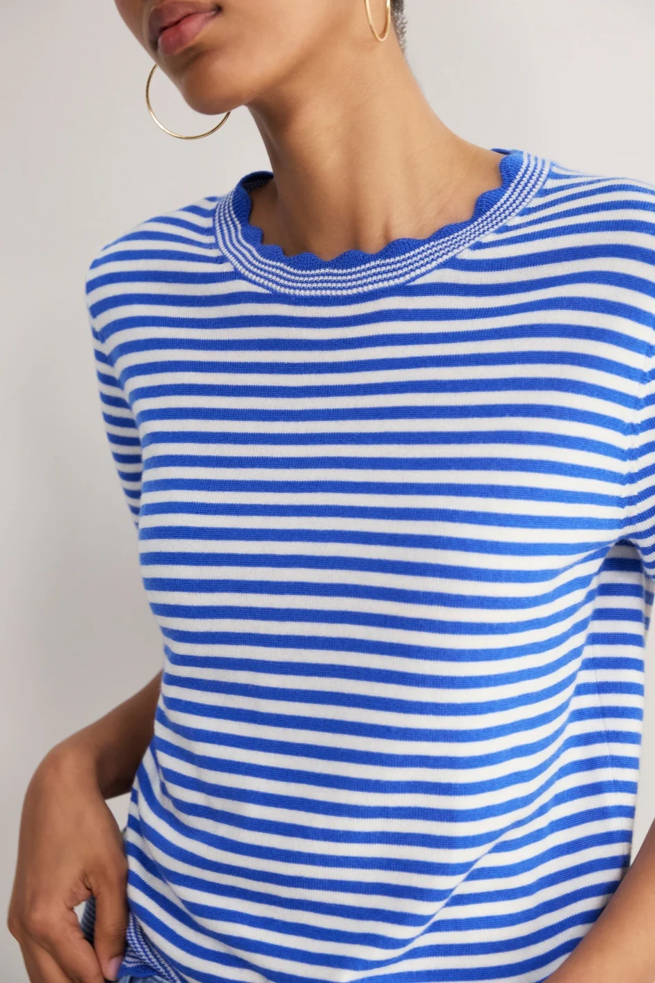 Fleurine Short Sleeve Tee - Chambray Blue/Ivory Micro Stripe - Image 2