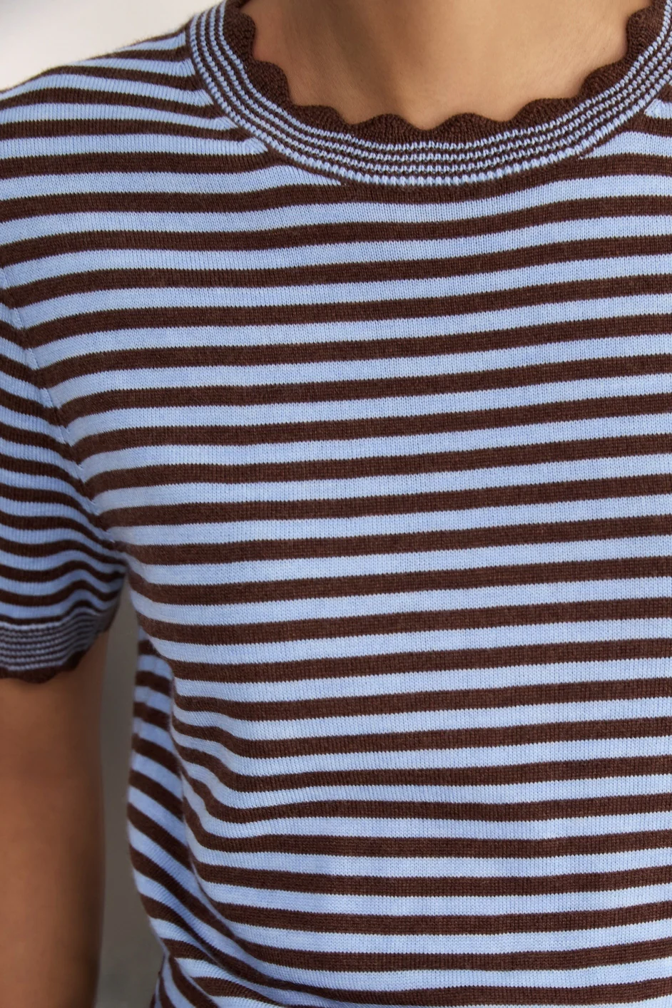 Fleurine Short Sleeve Tee - Cocoa/Sky Blue Micro Stripe - Image 2