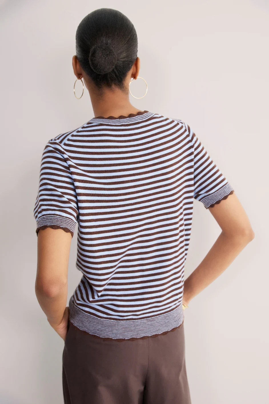 Fleurine Short Sleeve Tee - Cocoa/Sky Blue Micro Stripe - Image 4