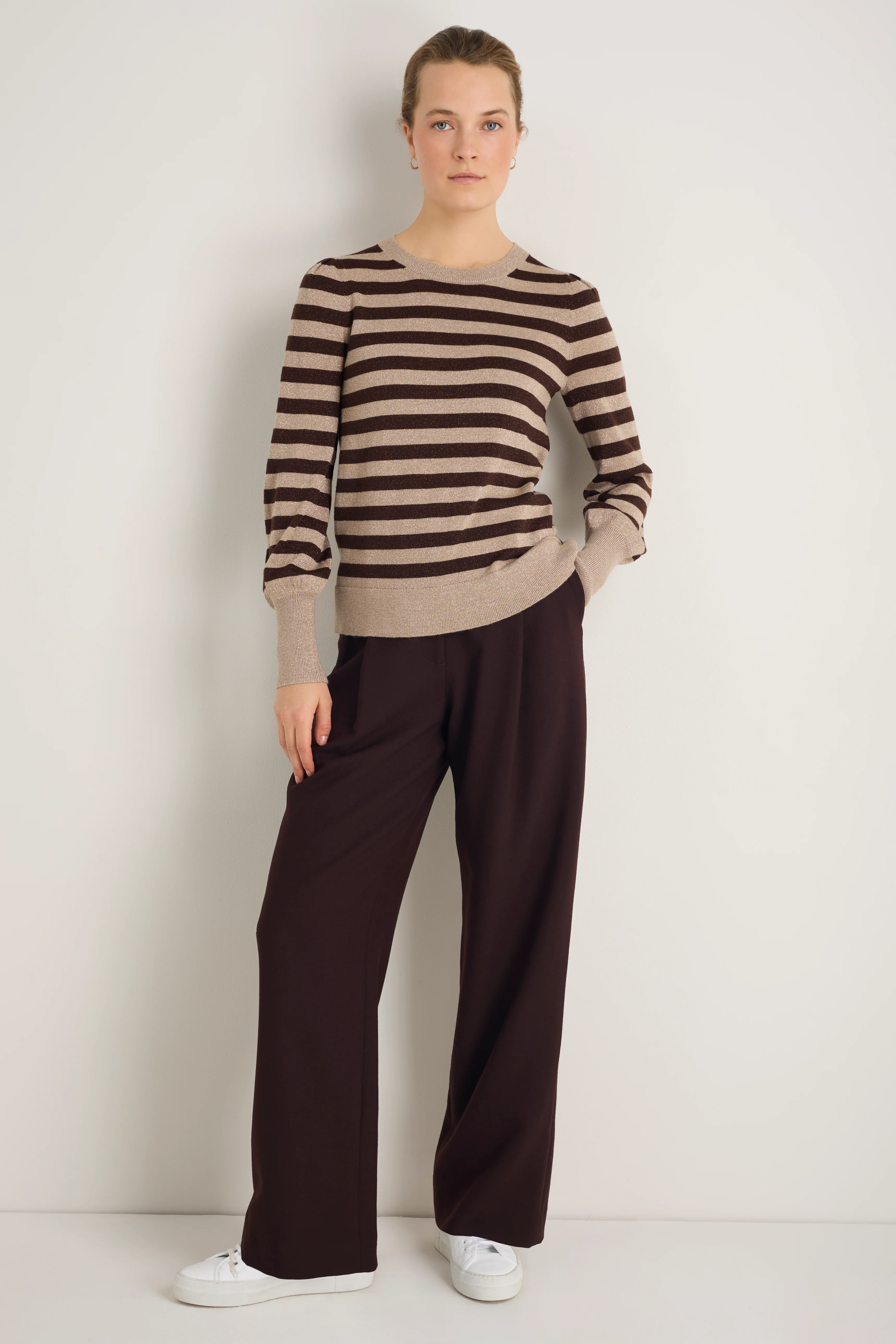 Flora Jumper - Oat/Cocoa Sparkle Stripe - Image 3