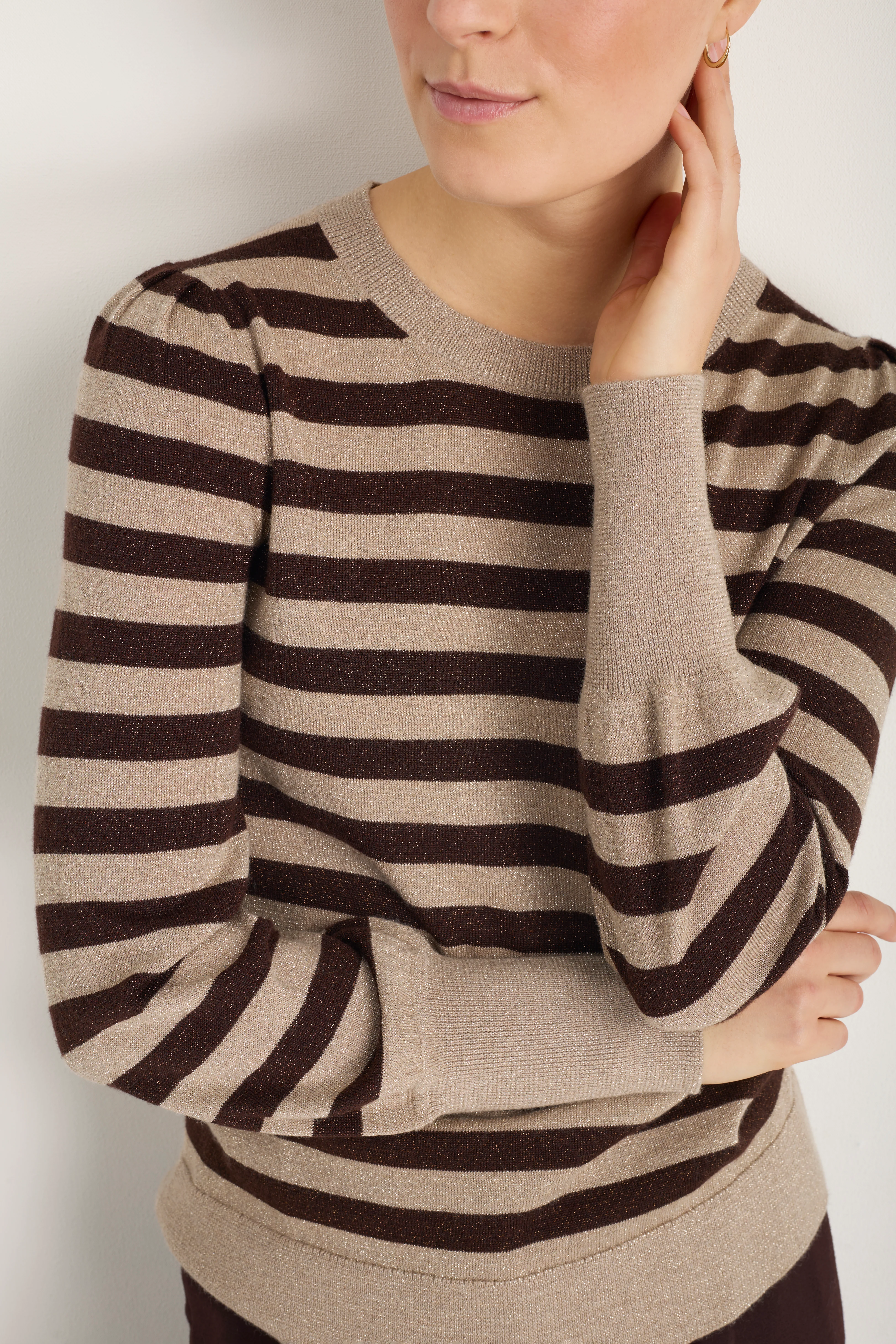 Flora Jumper - Oat/Cocoa Sparkle Stripe - Image 4