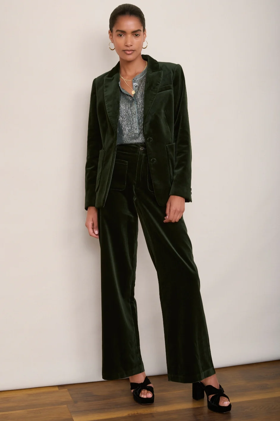 Florence Flare Velvet Trouser - Forest Green - Image 6