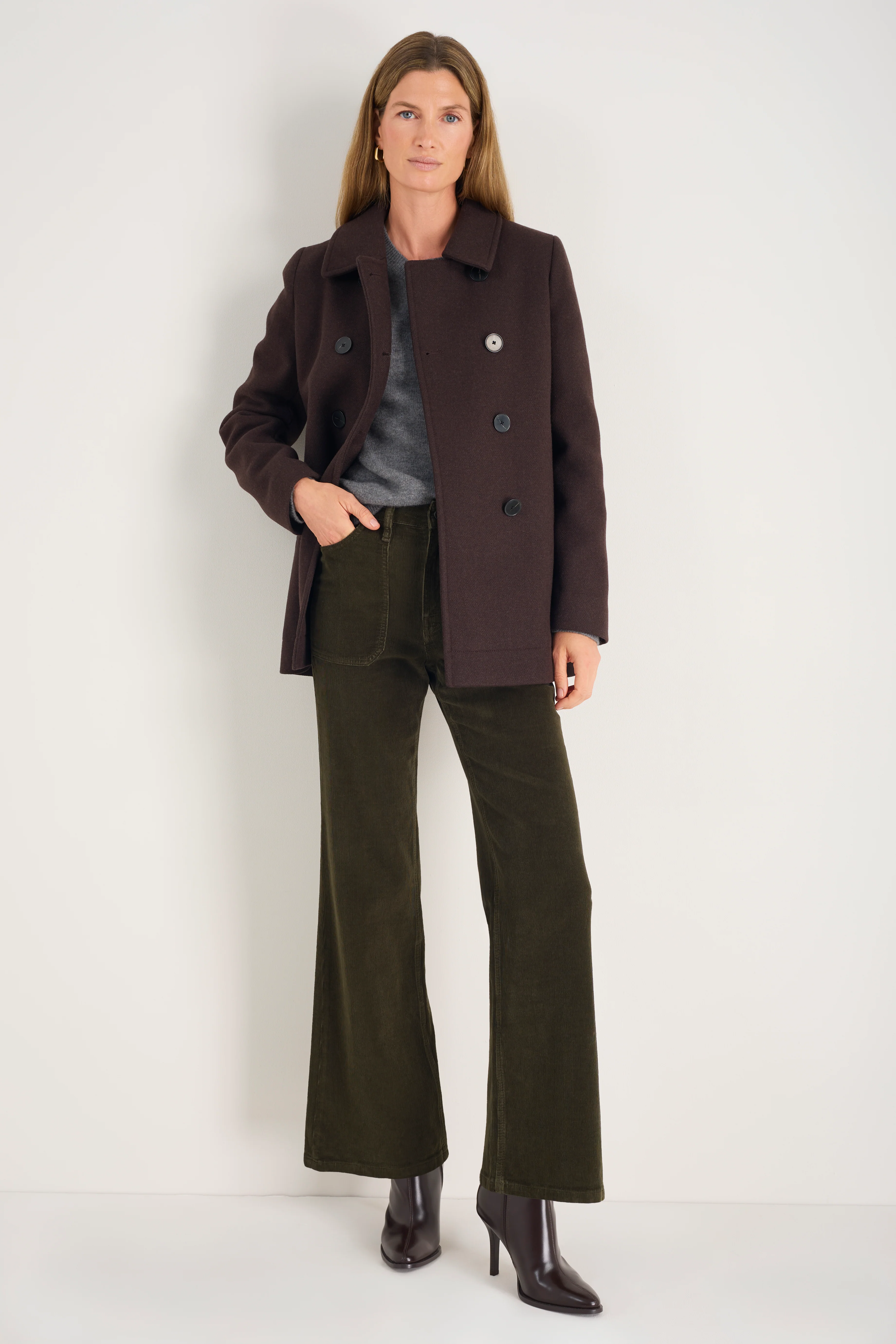 Flossie Carpenter Flare Cord Trouser - Dark Olive - Image 3