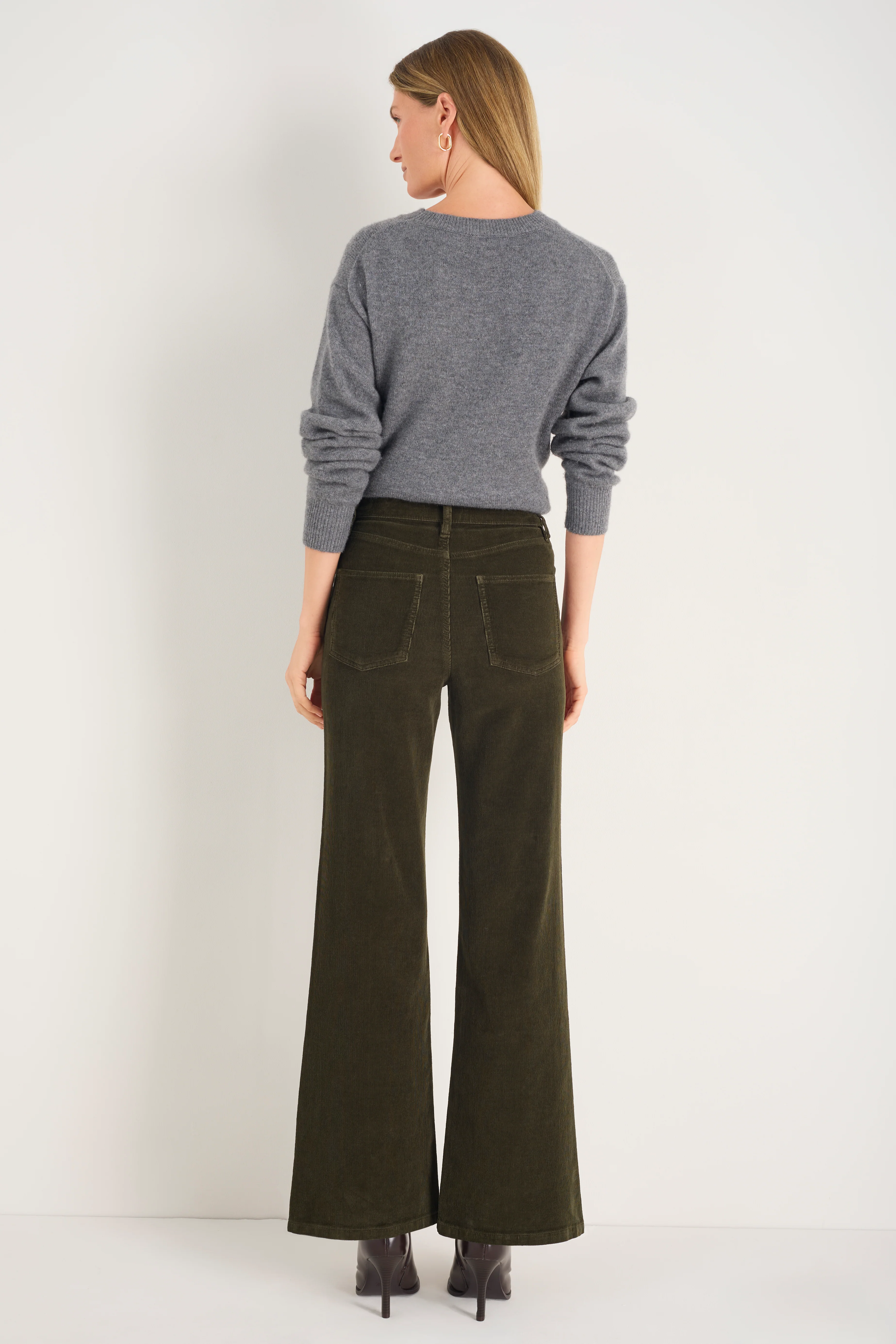 Flossie Carpenter Flare Cord Trouser - Dark Olive - Image 5