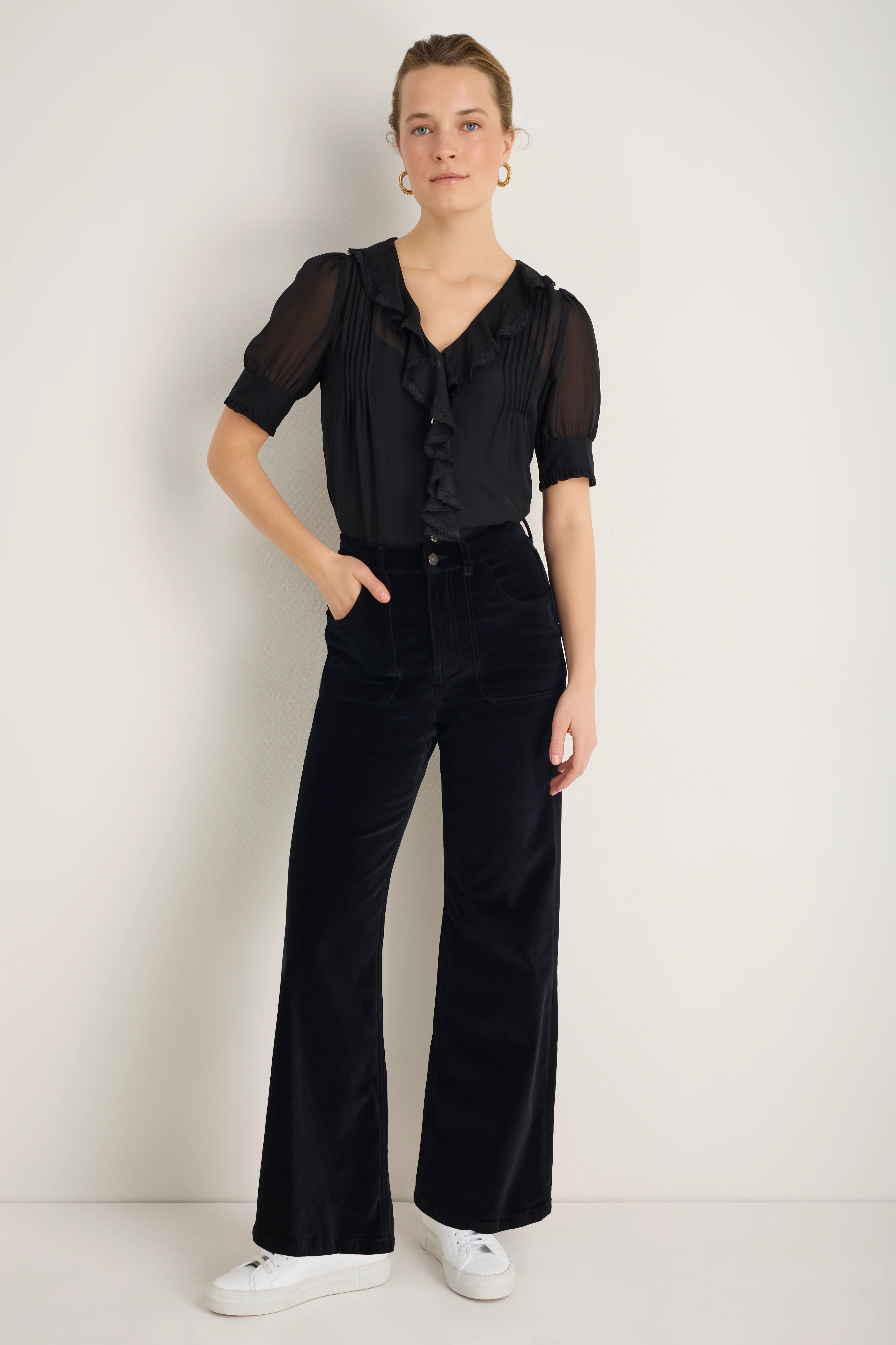 Flossie Cotton Velvet Trouser - Black