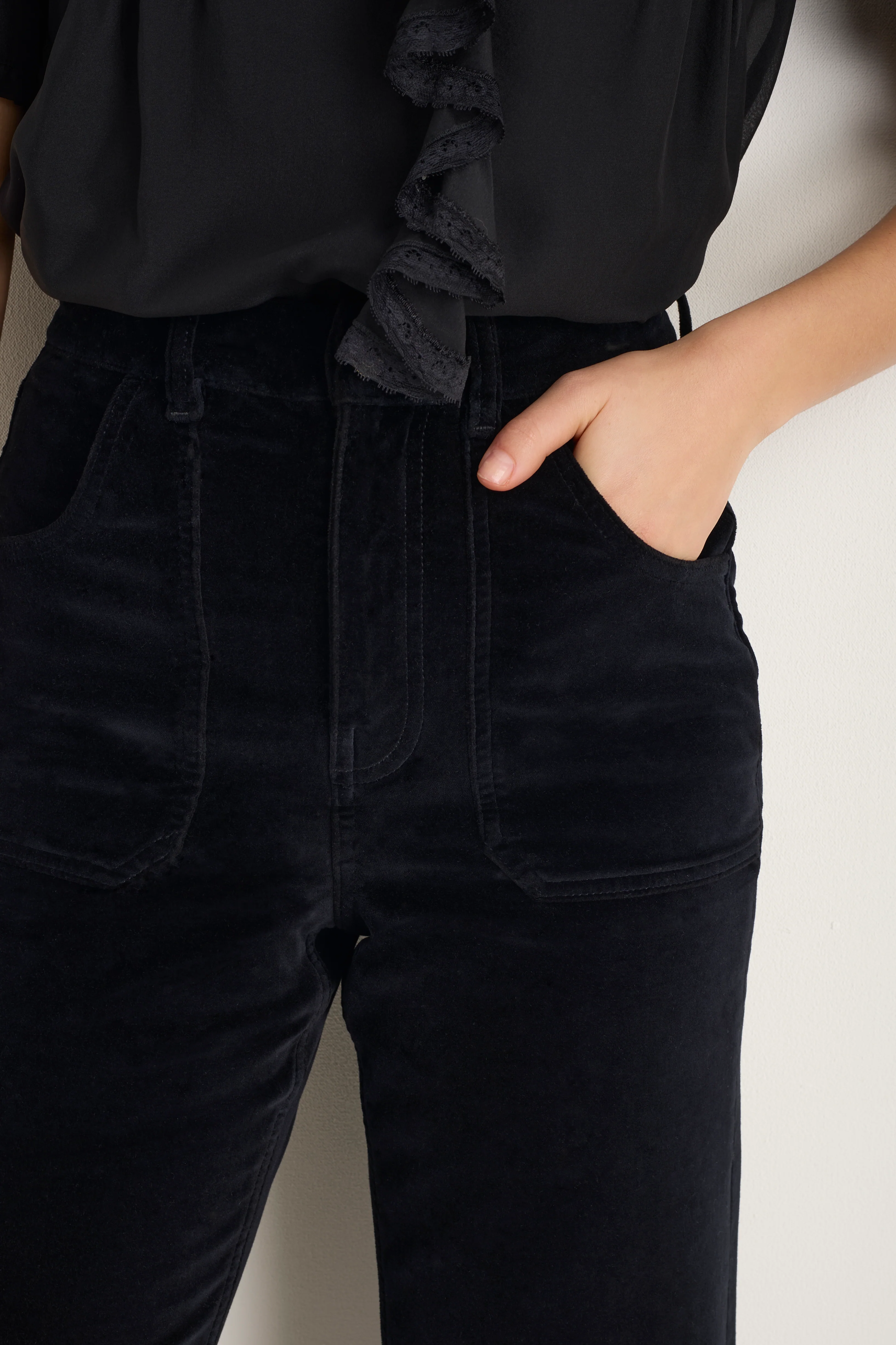 Flossie Cotton Velvet Trouser - Black - Image 2