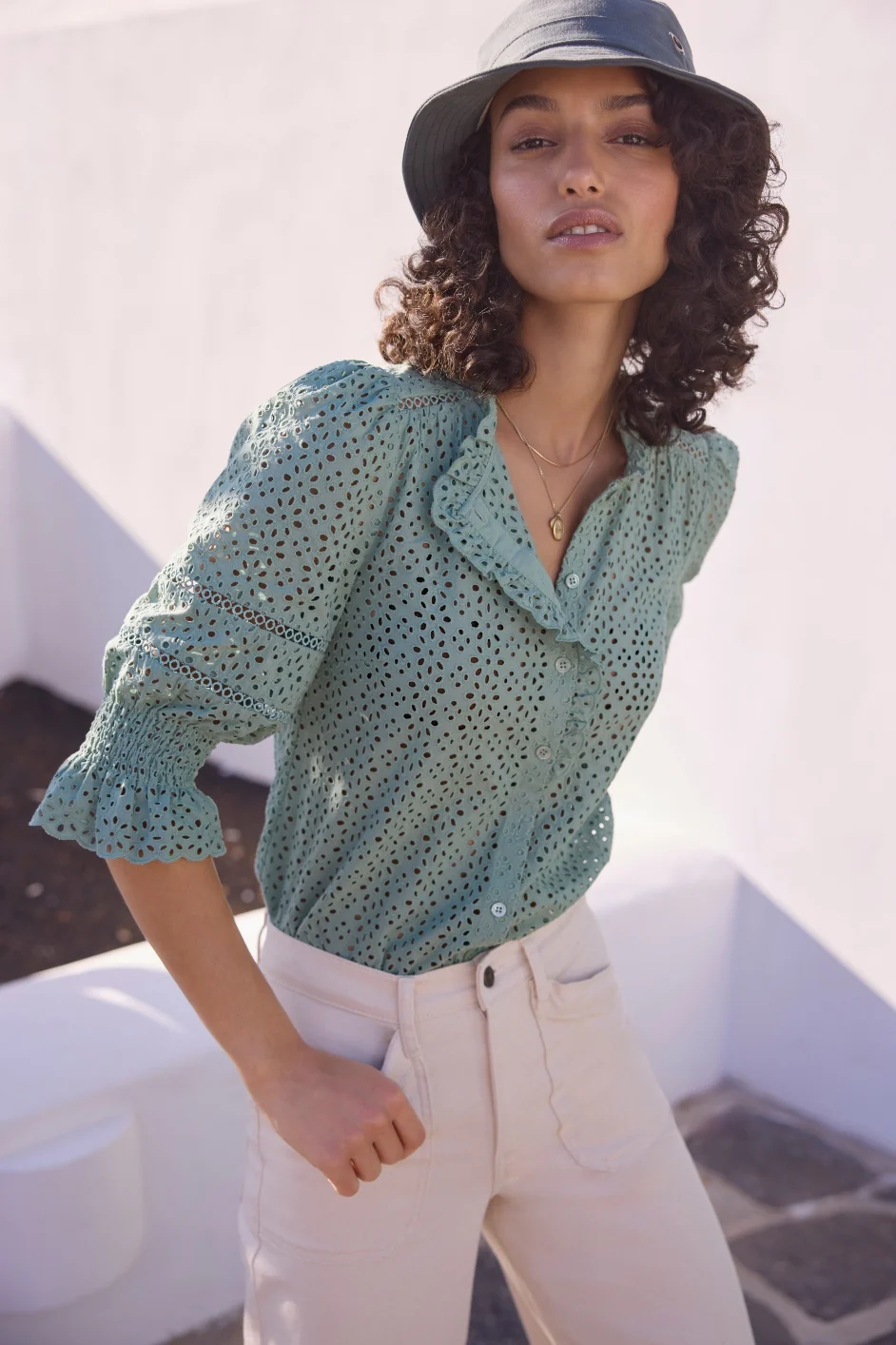 Frankie Blouse - Sage Green Broderie - Image 2
