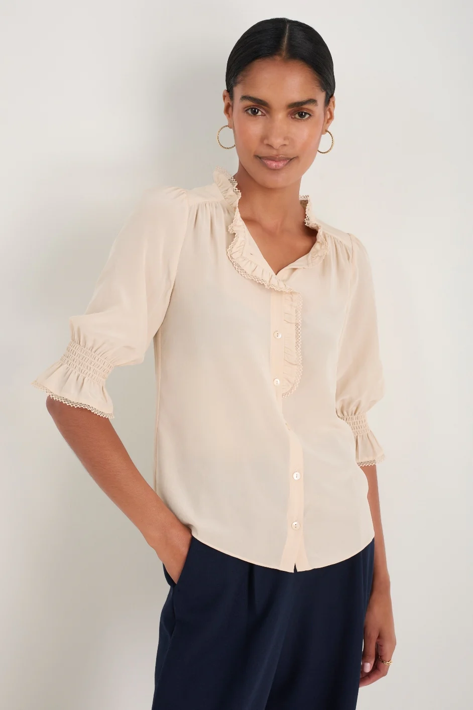 Frankie Silk Blouse - Oyster - Image 3