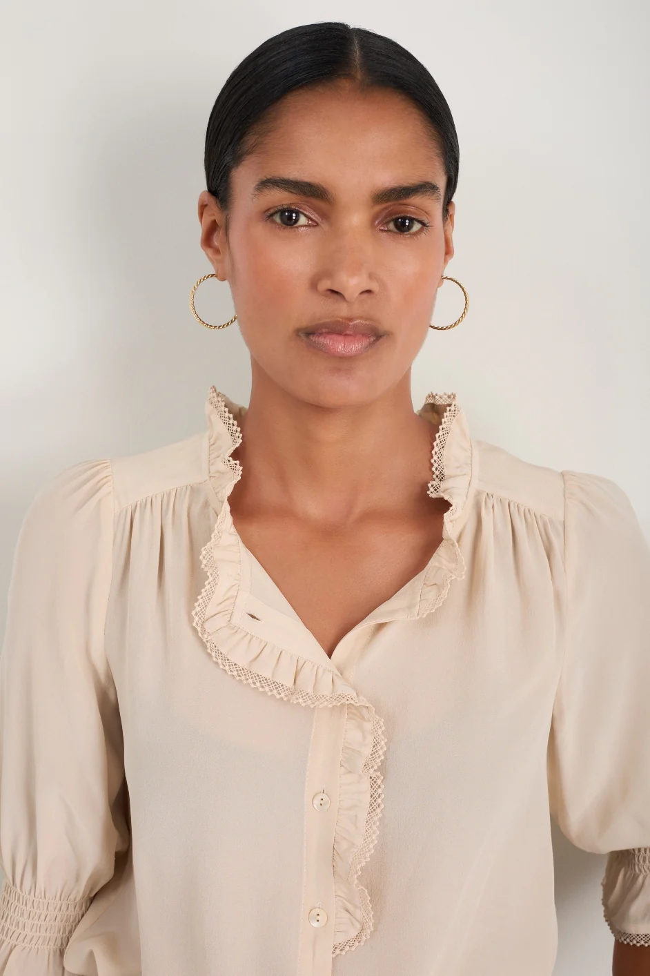 Frankie Silk Blouse - Oyster - Image 4