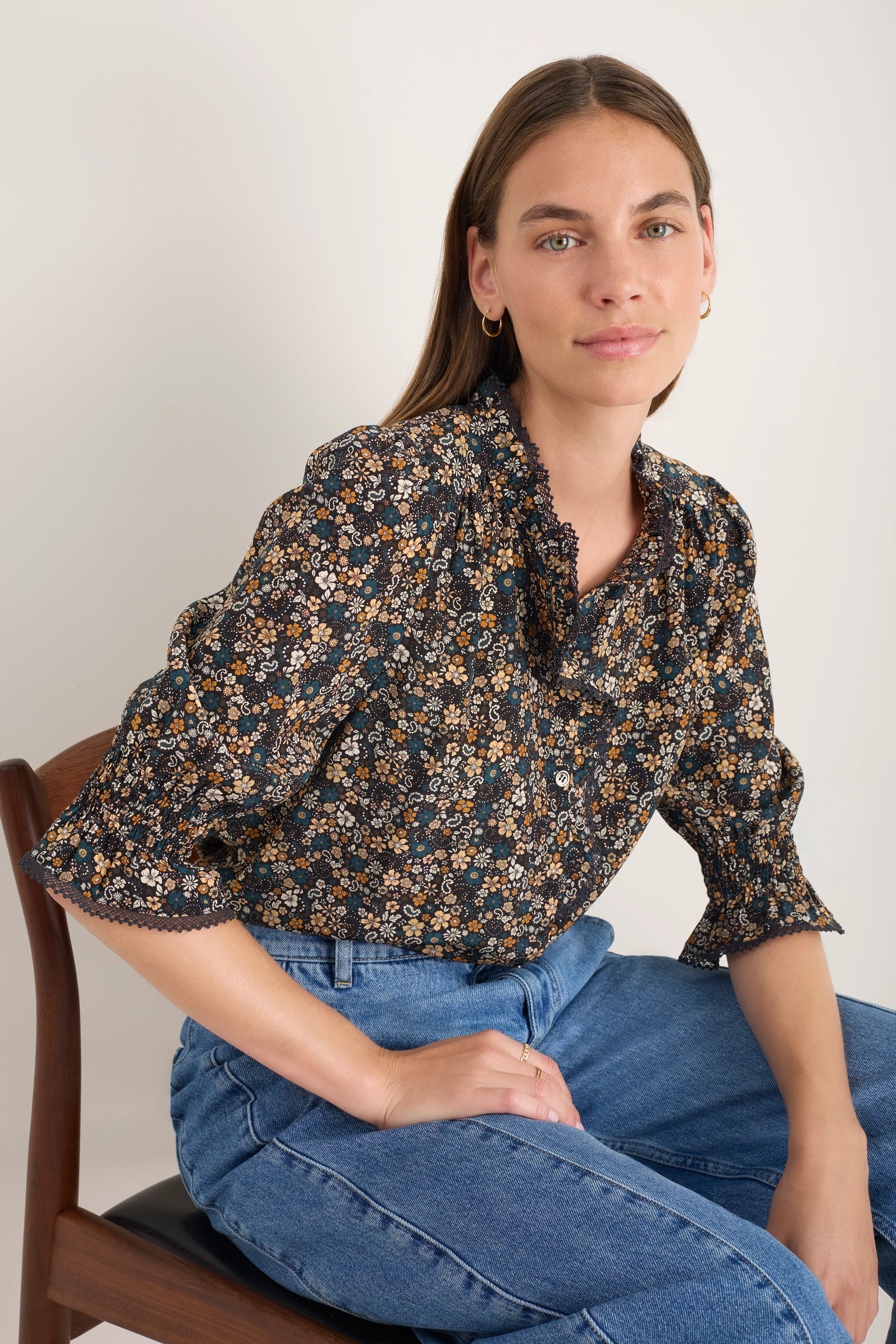 Frankie Silk Blouse - Retro Floral Scarf - Image 3