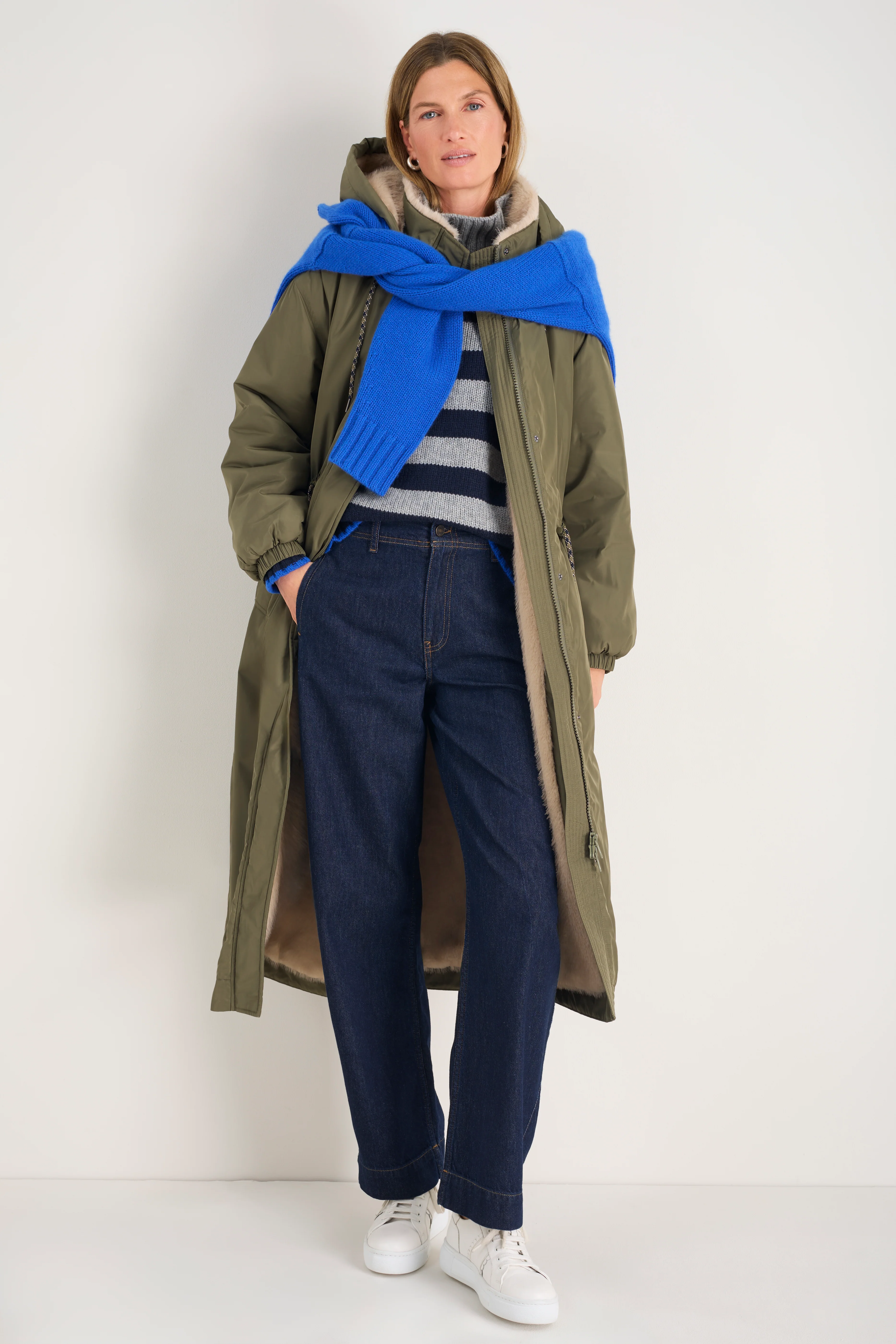 Freya Faux Fur Lined Coat - Mid Olive - Image 3