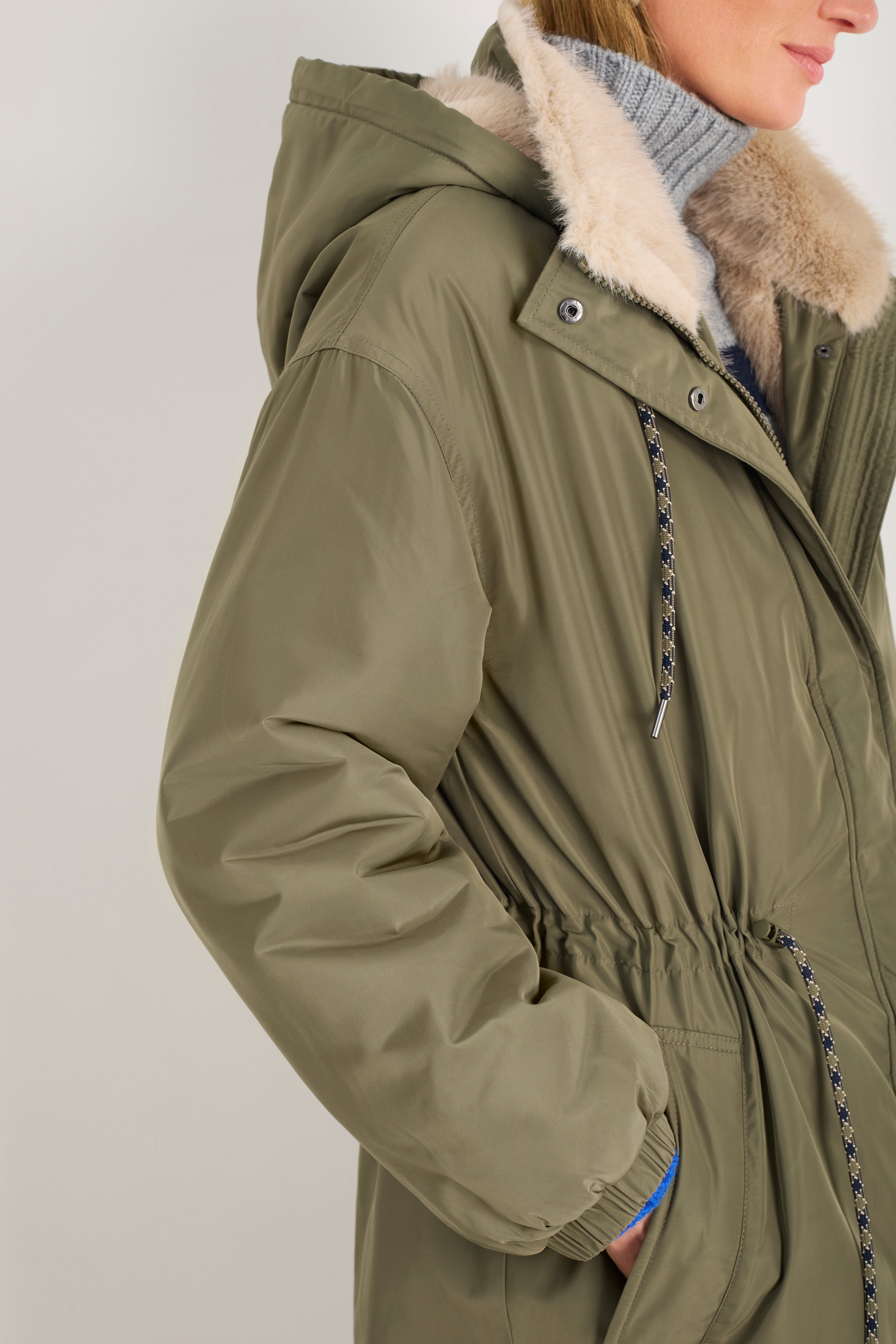Freya Faux Fur Lined Coat - Mid Olive - Image 4