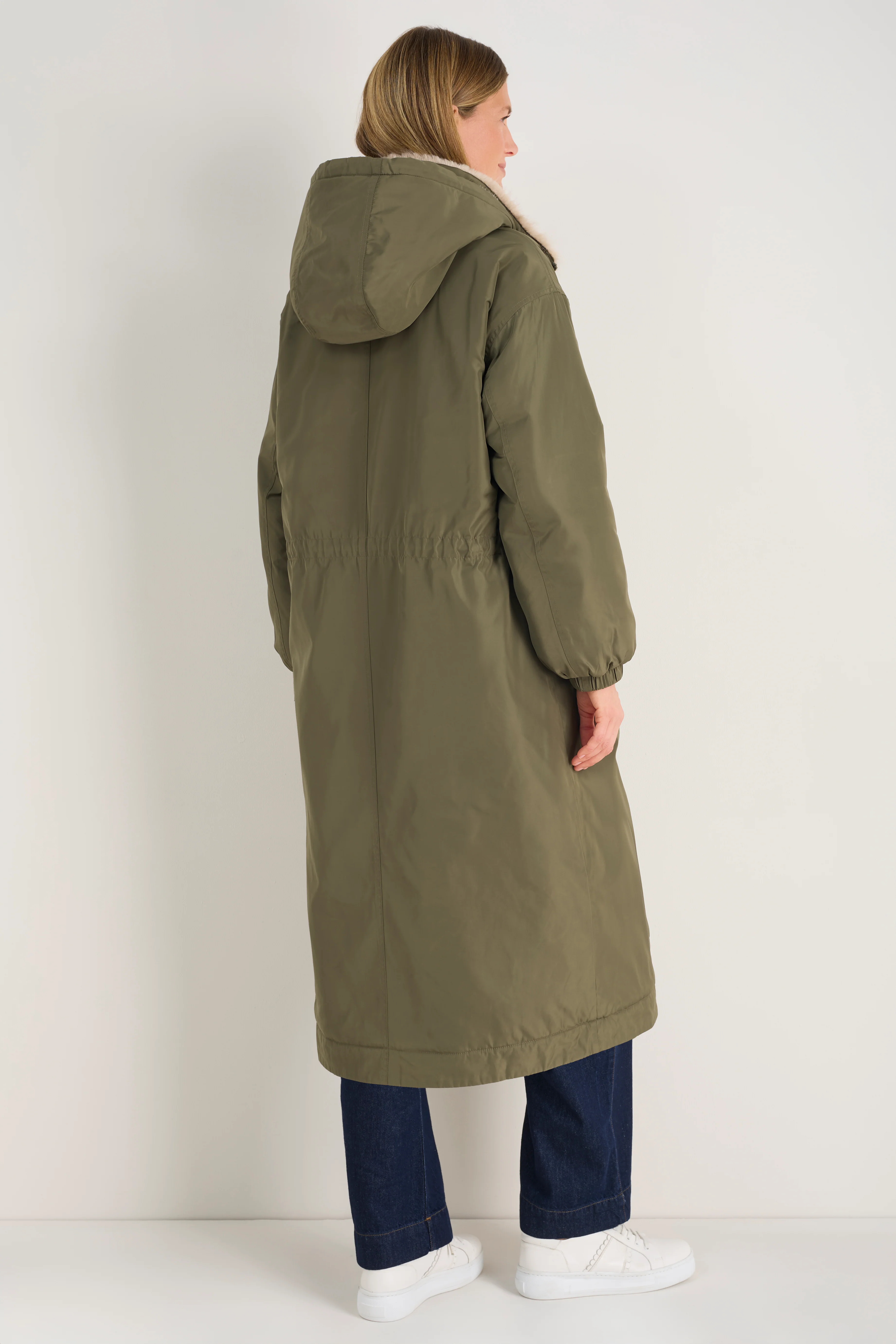 Freya Faux Fur Lined Coat - Mid Olive - Image 5