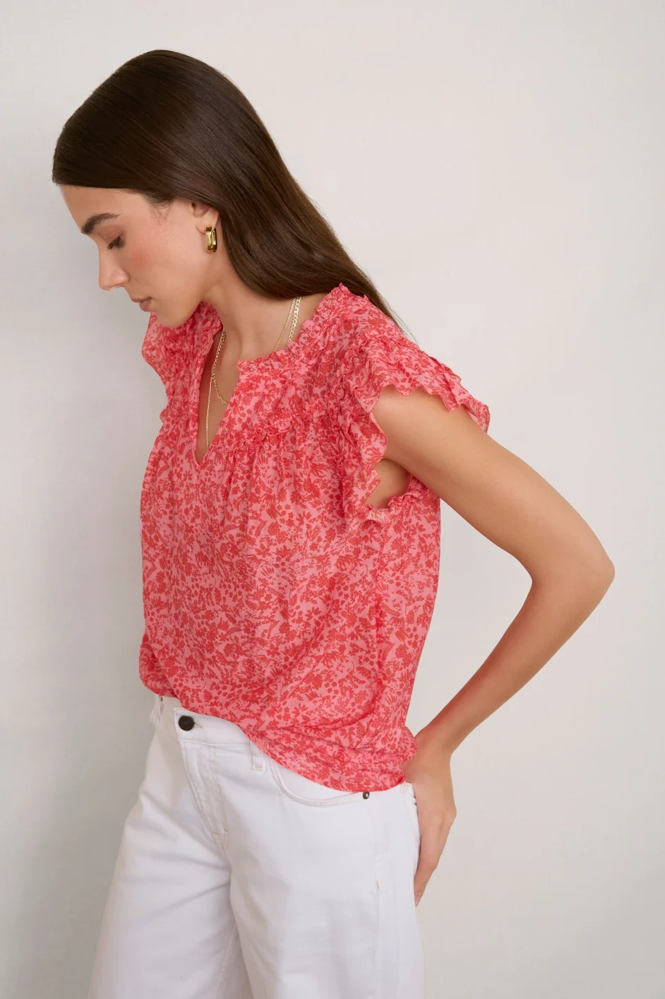 Georgia Silk Blend Blouse - Summer Pink Mono Floral - Image 5