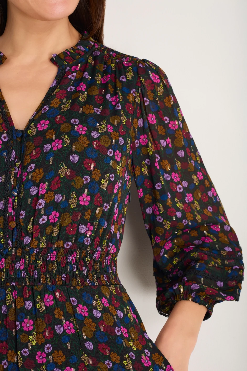 Georgina Dress - Autumn Garden Ditsy Metallic - Image 2