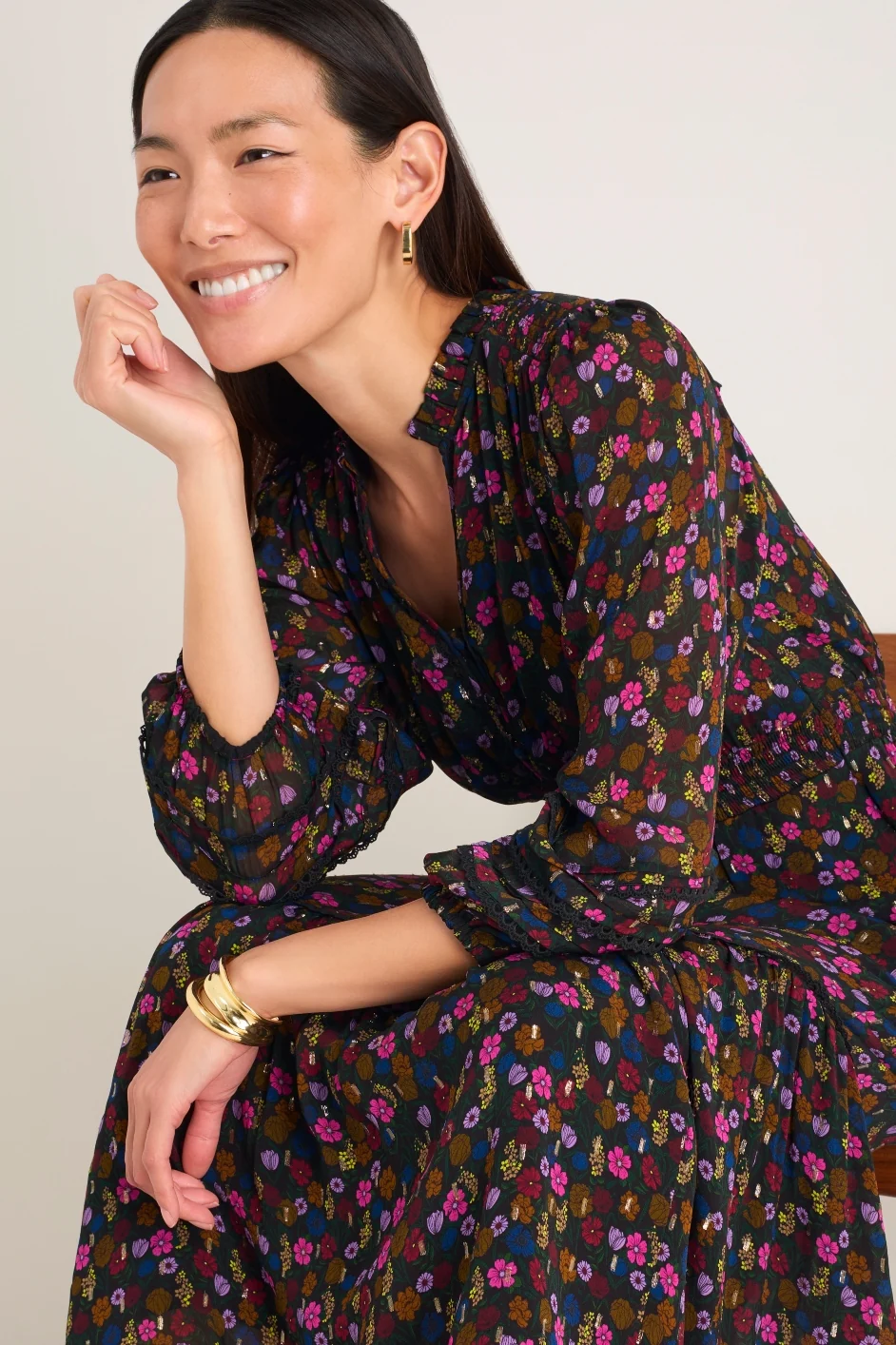 Georgina Dress - Autumn Garden Ditsy Metallic - Image 3