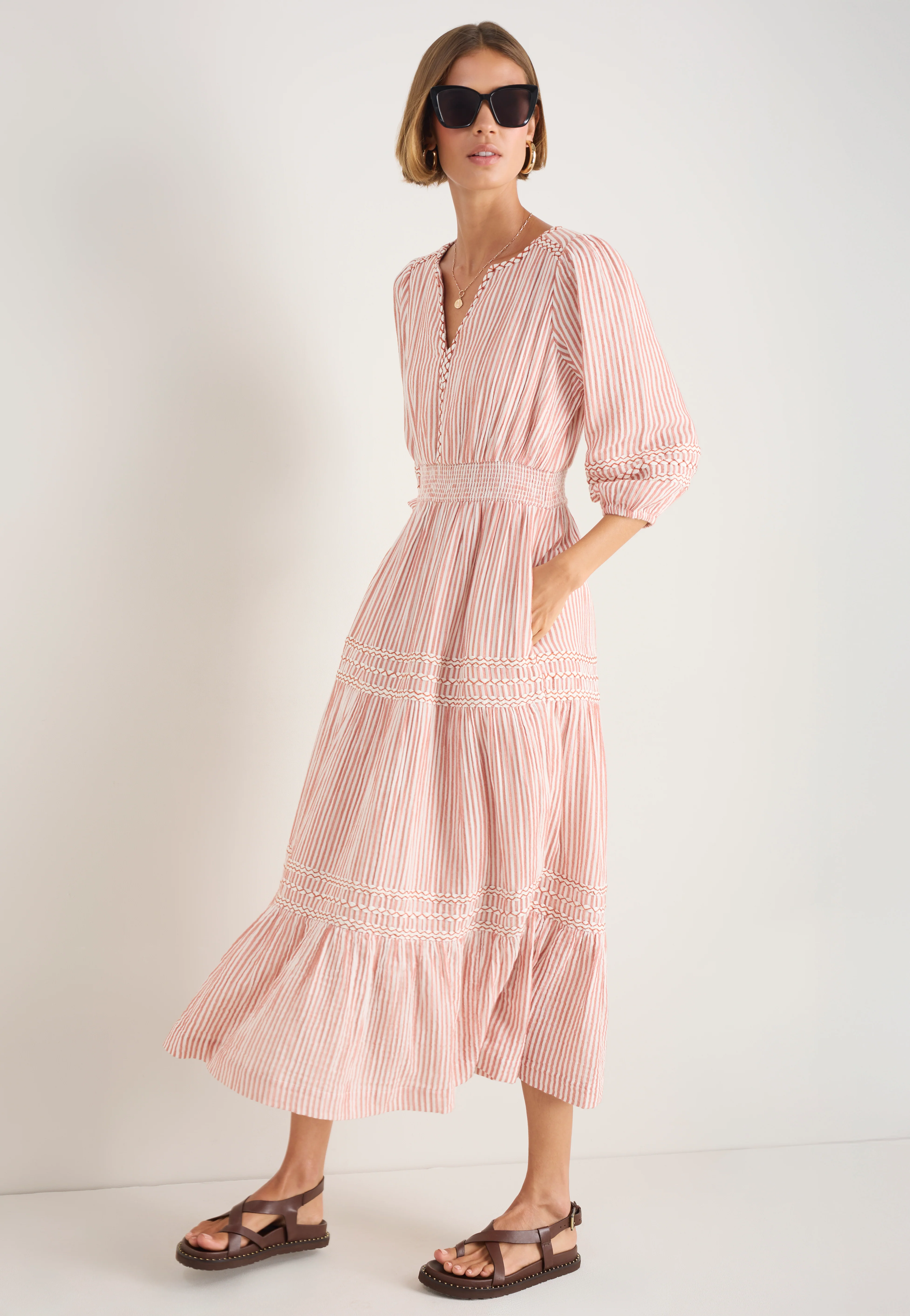 Georgina Dress - Terracotta/White Stripe - Image 4