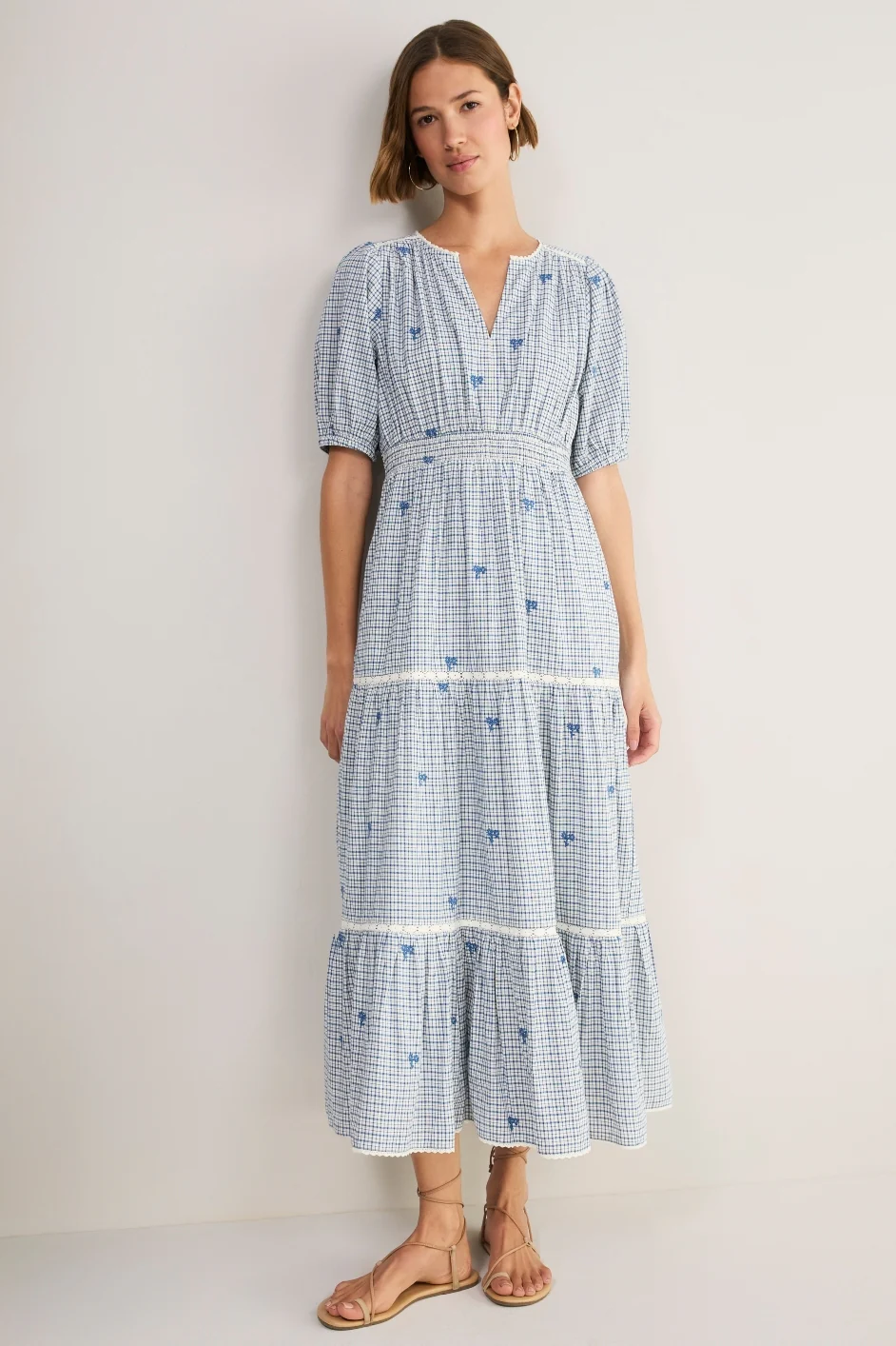 Gina Dress - White/Blue Check