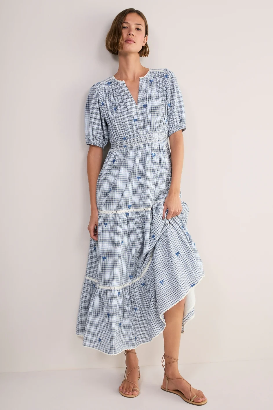 Gina Dress - White/Blue Check - Image 2