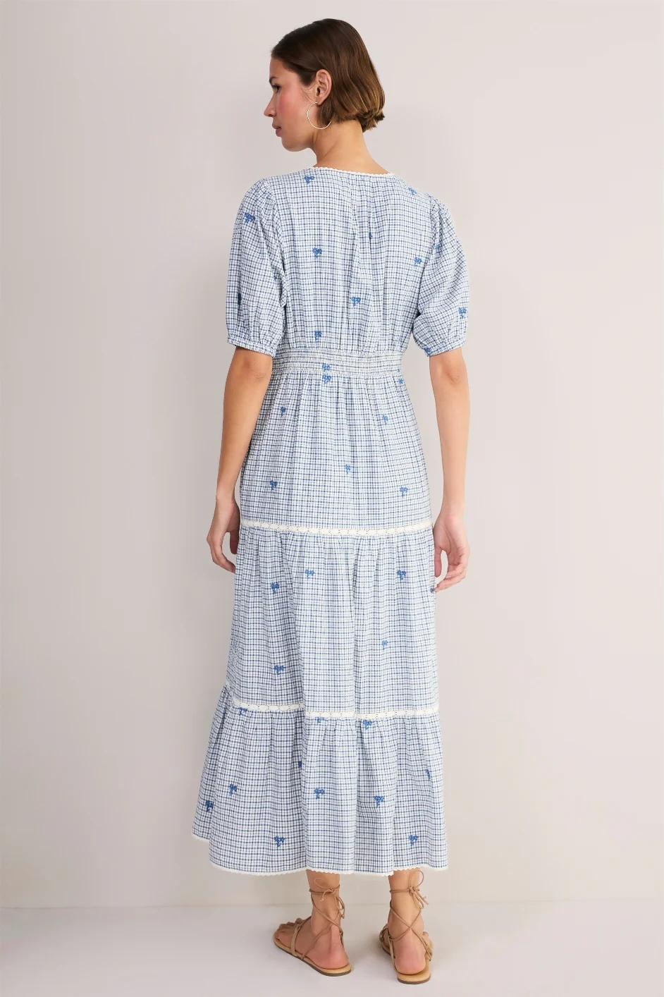 Gina Dress - White/Blue Check - Image 4