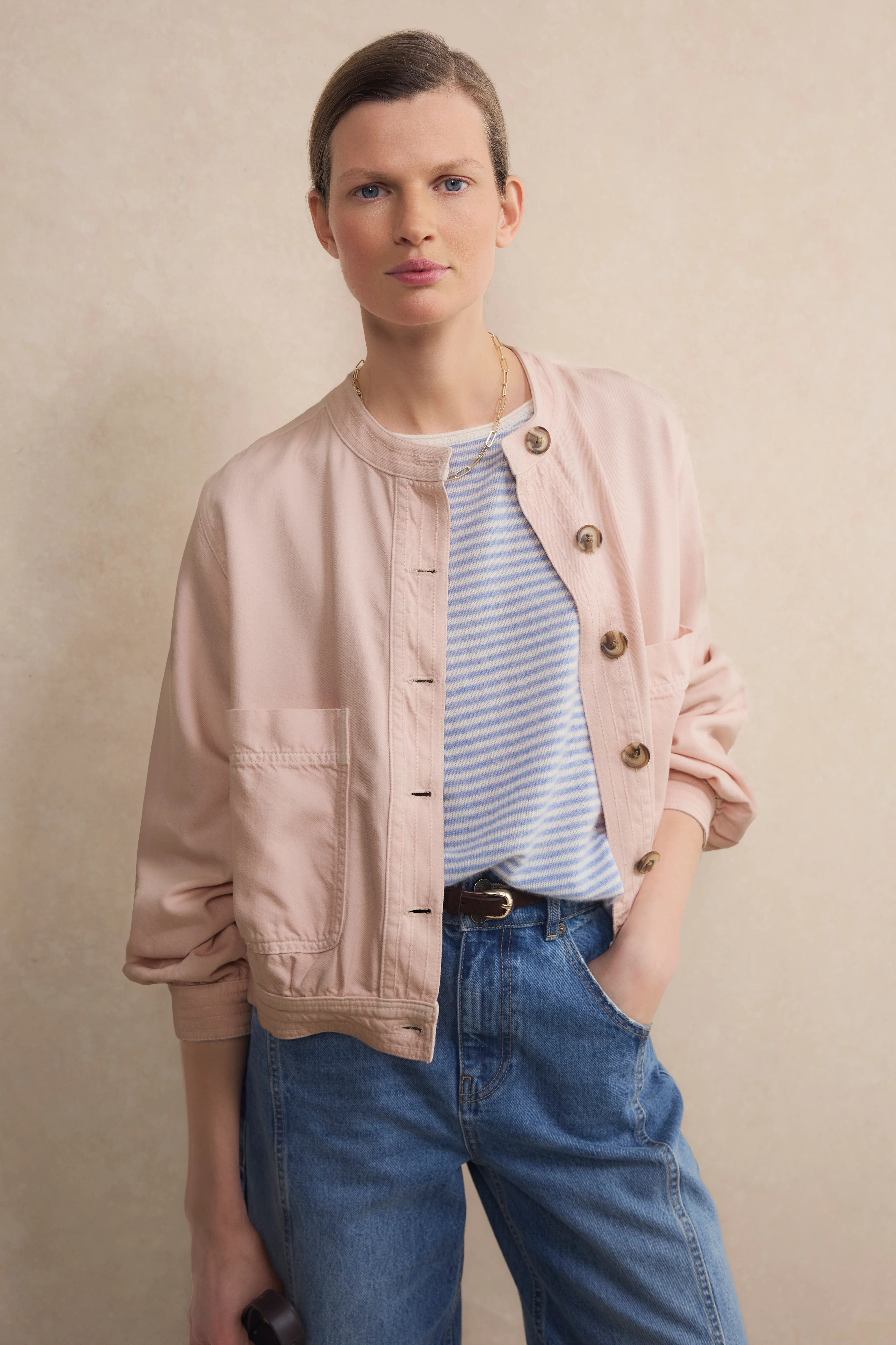 Hallie Collarless Jacket - Dusky Pink - Image 3