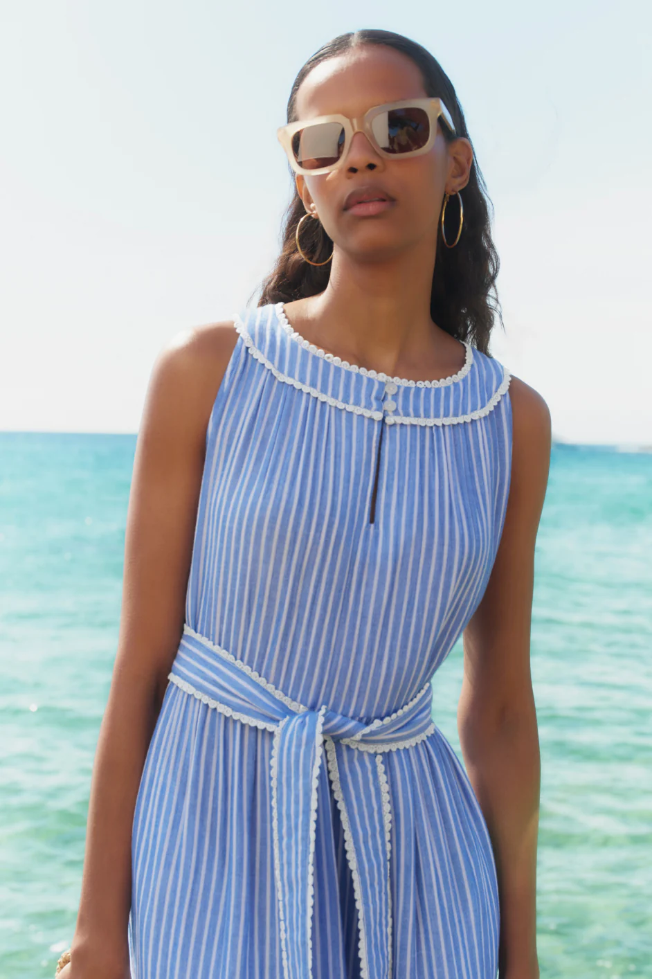 Hallie Halterneck Dress - Riviera Blue/White Stripe - Image 2