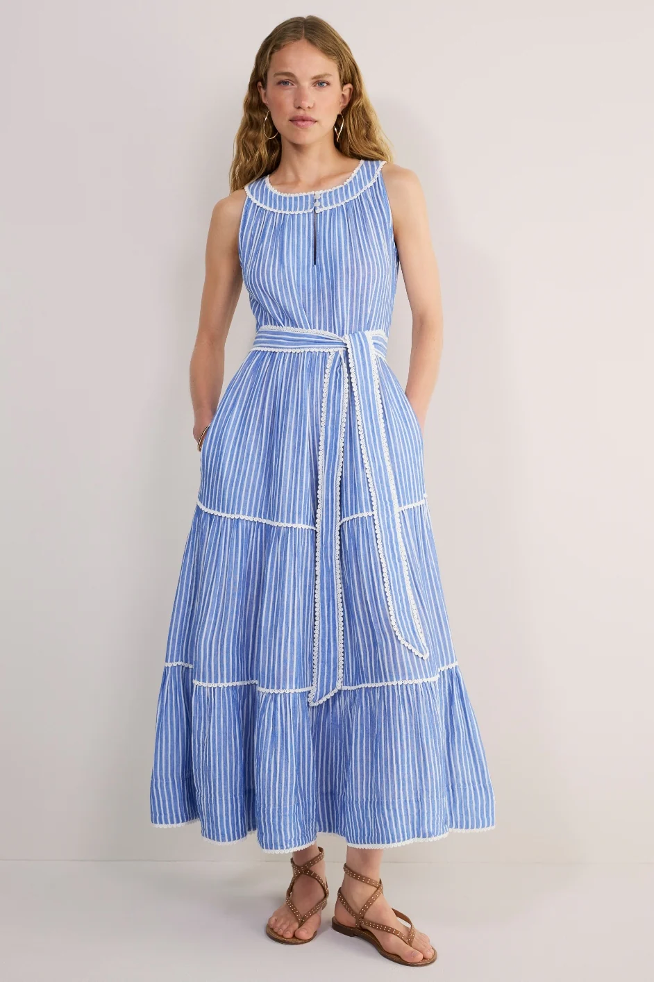 Hallie Halterneck Dress - Riviera Blue/White Stripe - Image 3