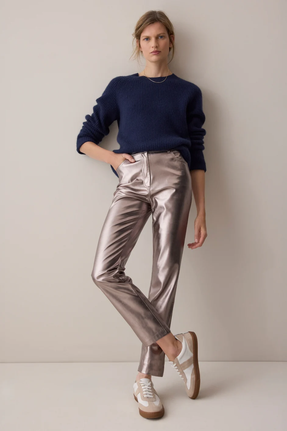 Josie Faux Leather Trouser - Warm Pewter - Image 3