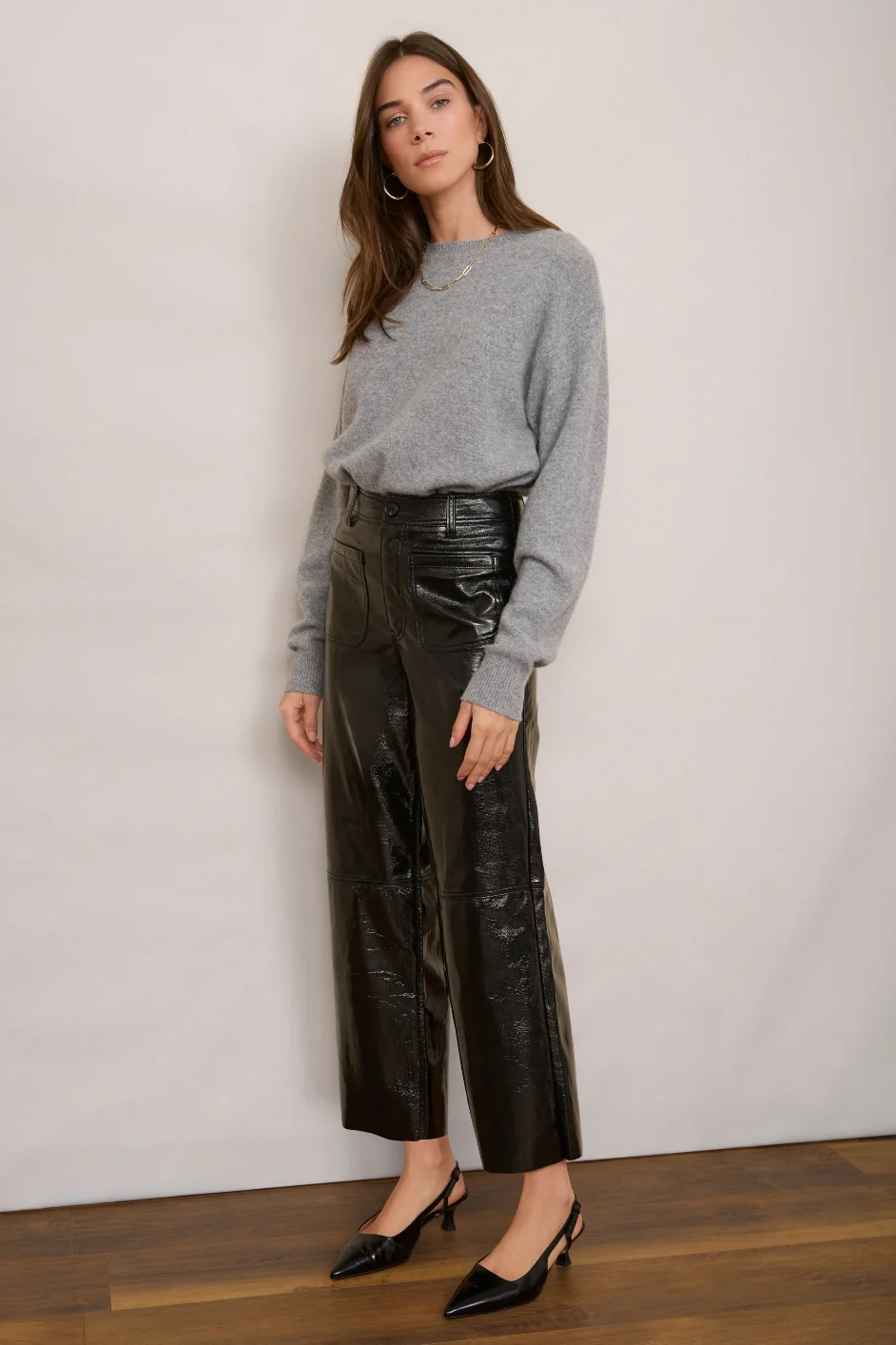 Jules Faux Leather Trouser - Black Crackle - Image 2