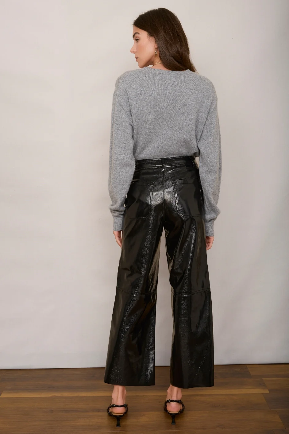 Jules Faux Leather Trouser - Black Crackle - Image 3